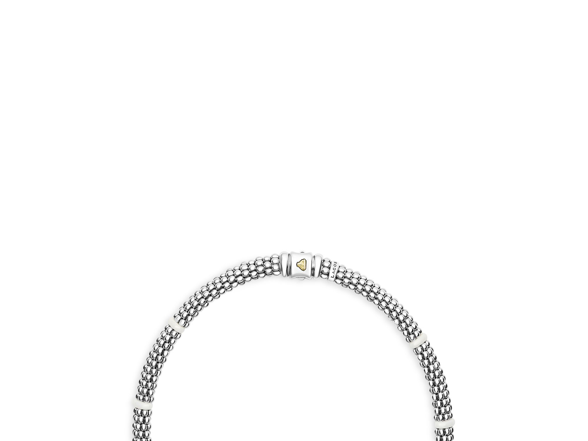 Ceramic & Sterling Silver White Caviar Diamond Station Necklace, 16" — Image 4