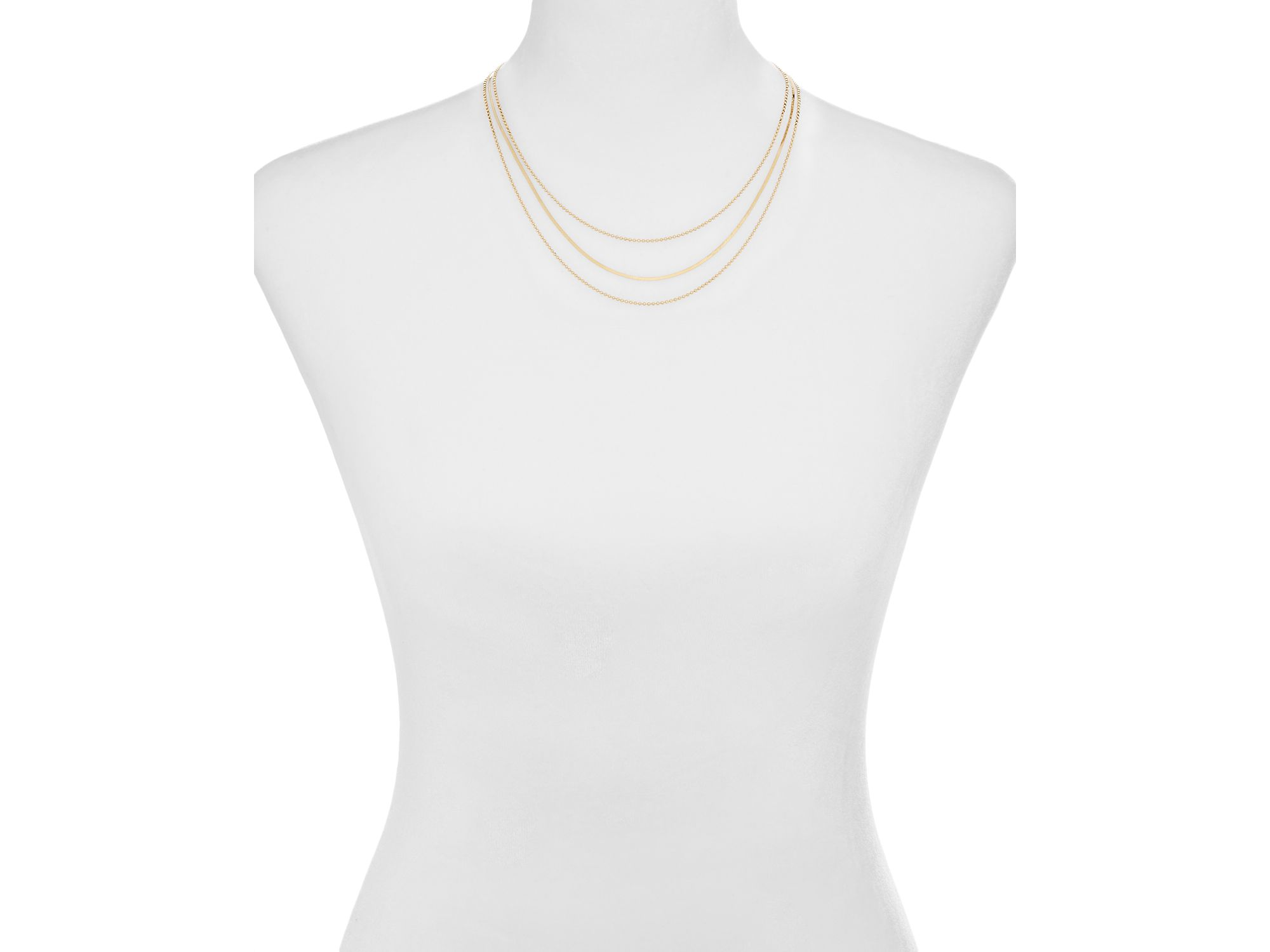 Ball & Herringbone Chain Layered Necklace in 14K Gold Plated Sterling Silver, 16"-18" — Image 3