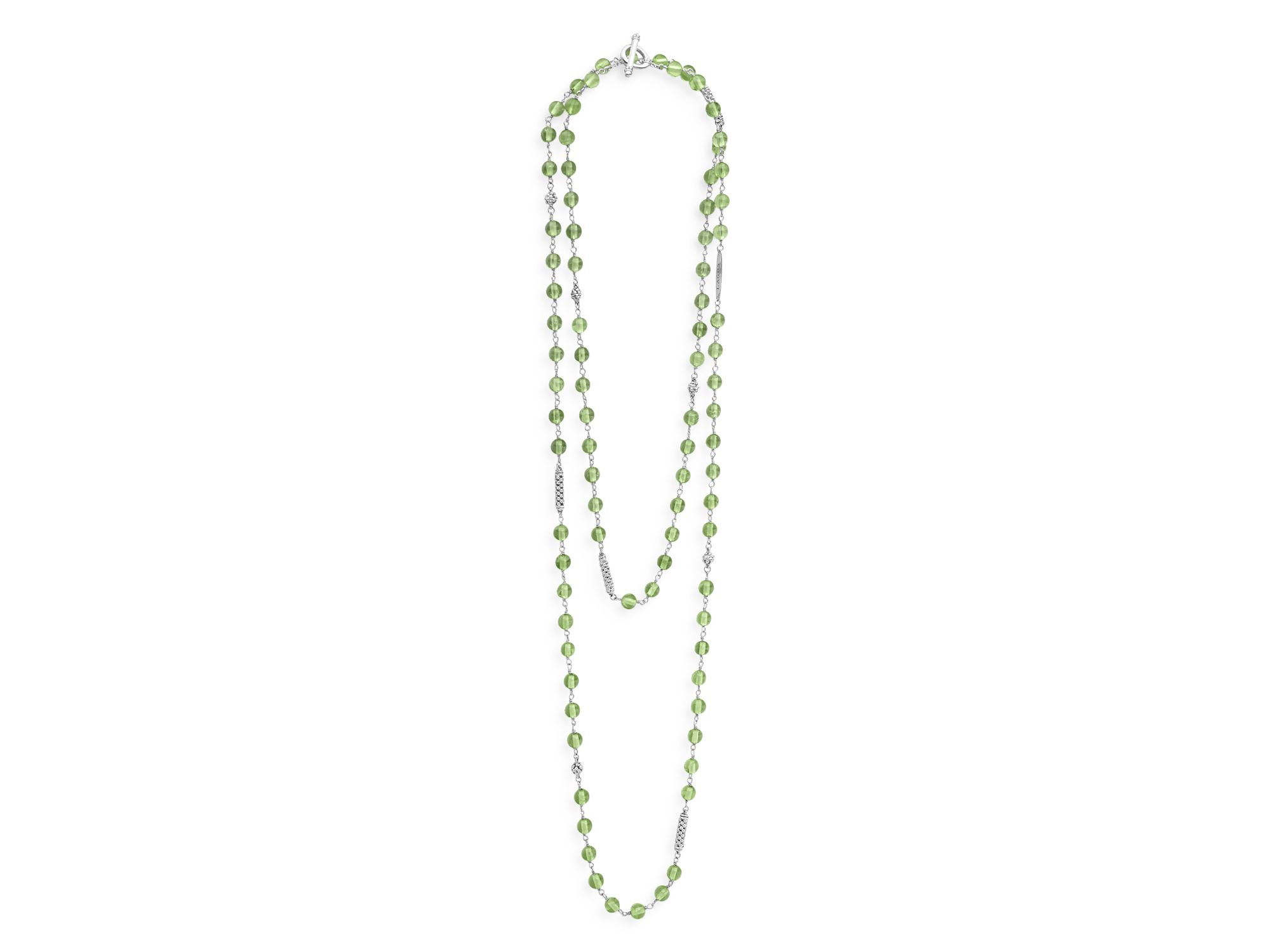 Sterling Silver Caviar Peridot Bead Station Necklace, 34" — Image 4
