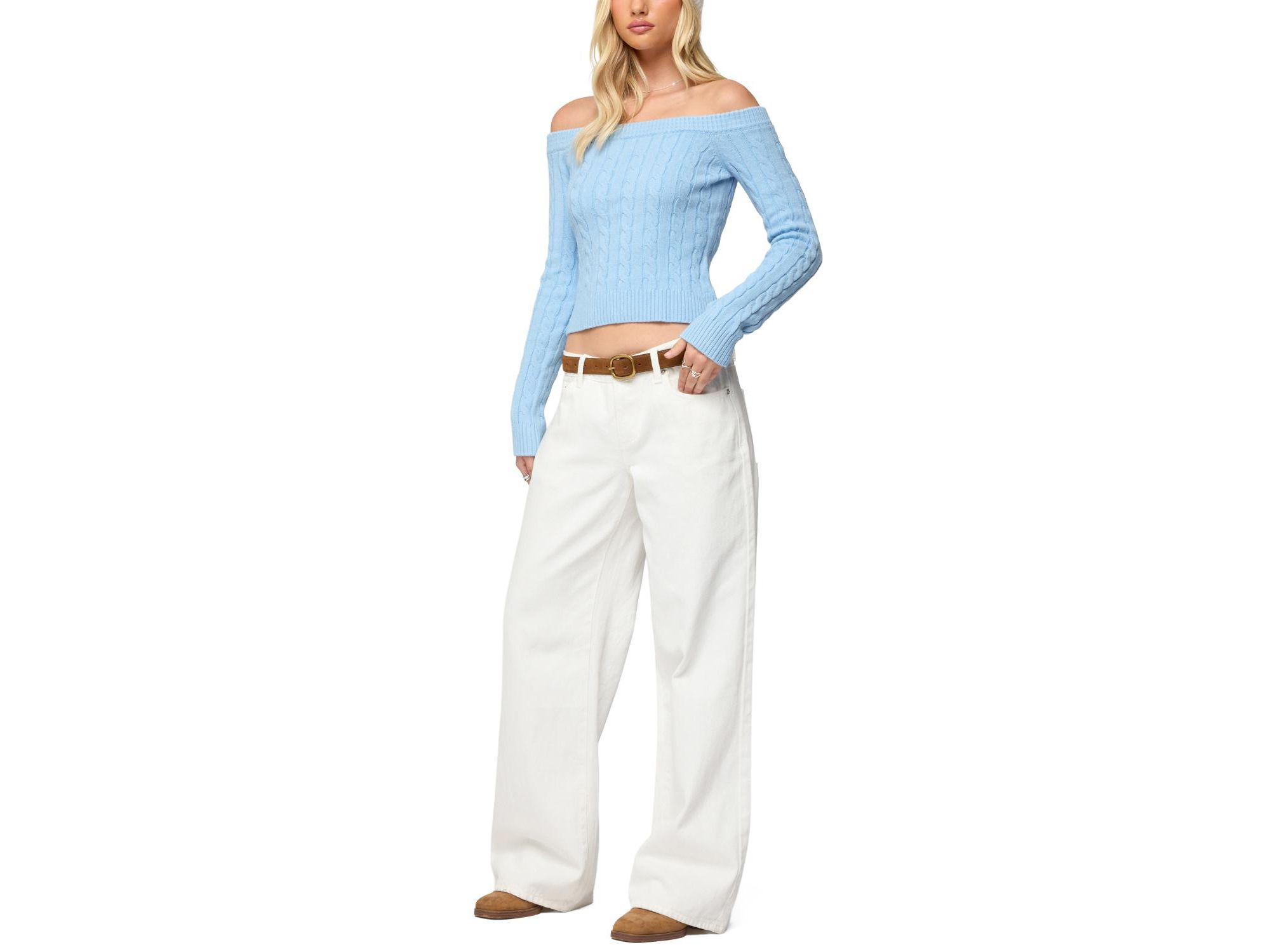 Taniza Off Shoulder Cable Knit Sweater — Image 5