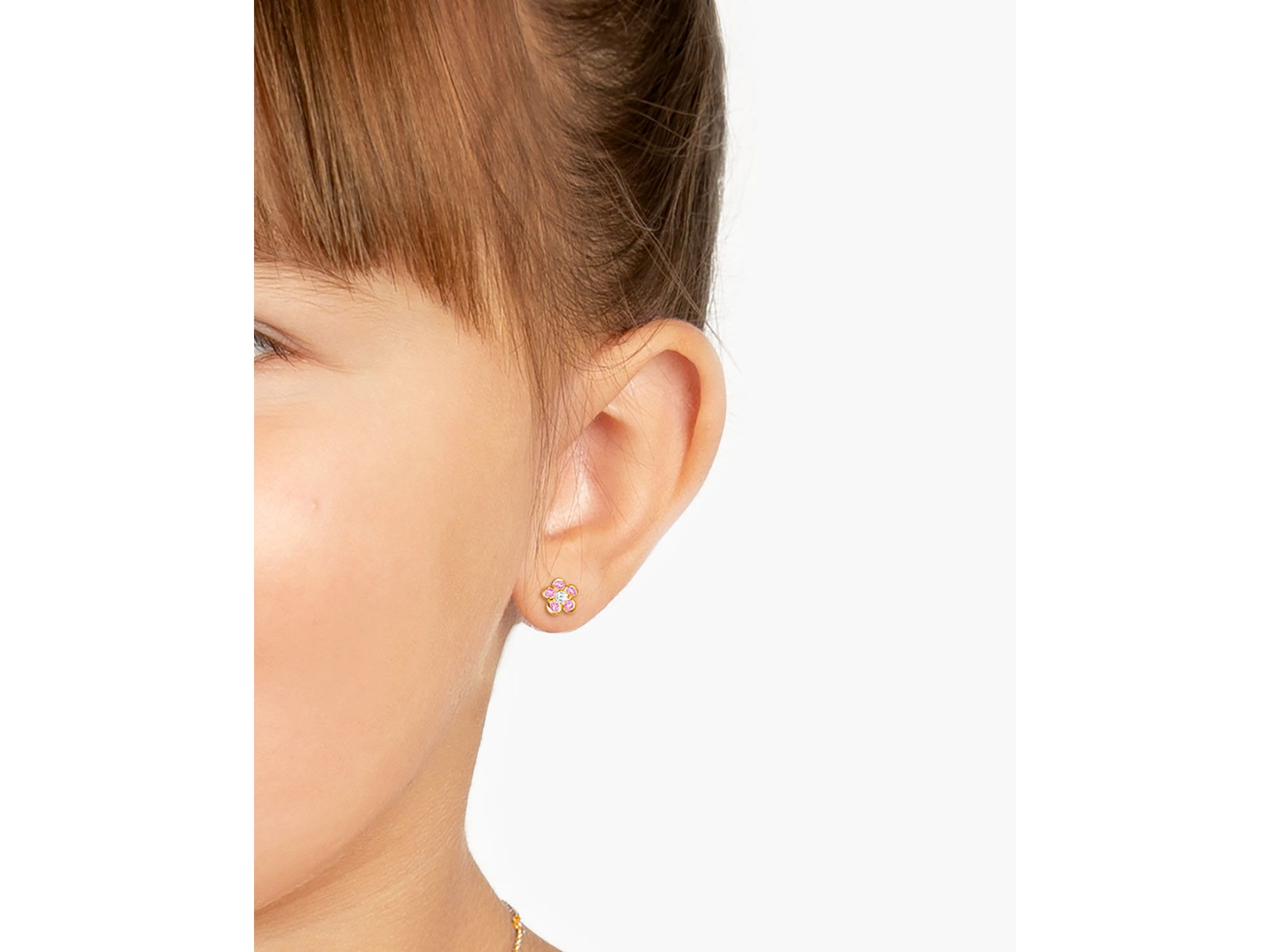 Girls' 14K Gold Flower Studs Screw Back Earrings — Image 3