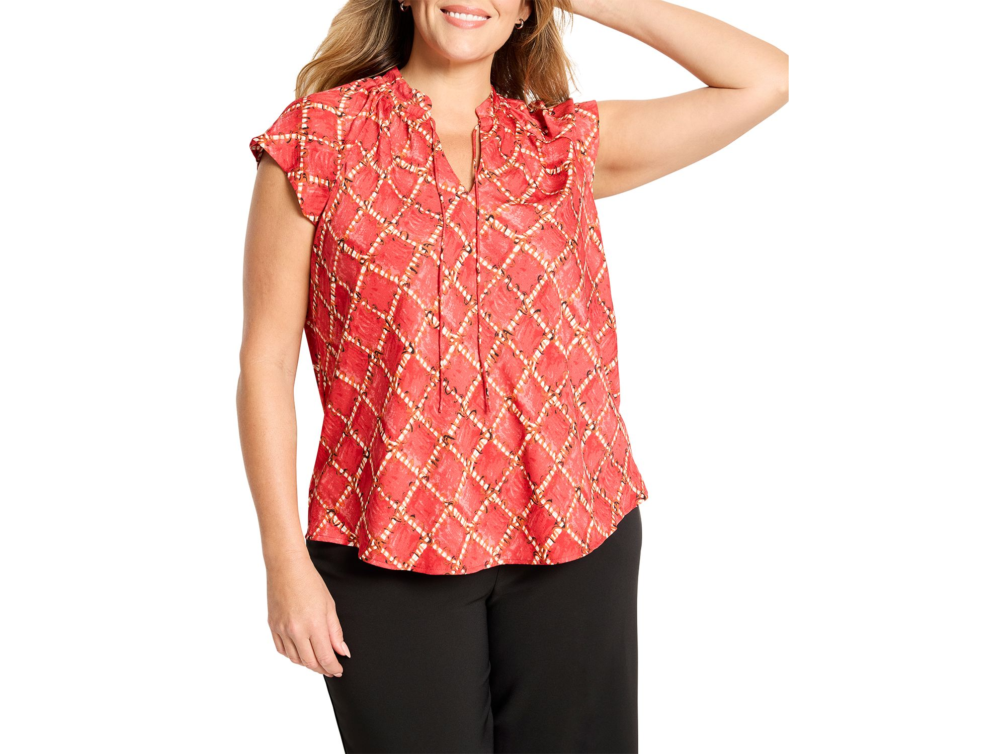 Squiggle Check Cap Sleeve Top - Image 1