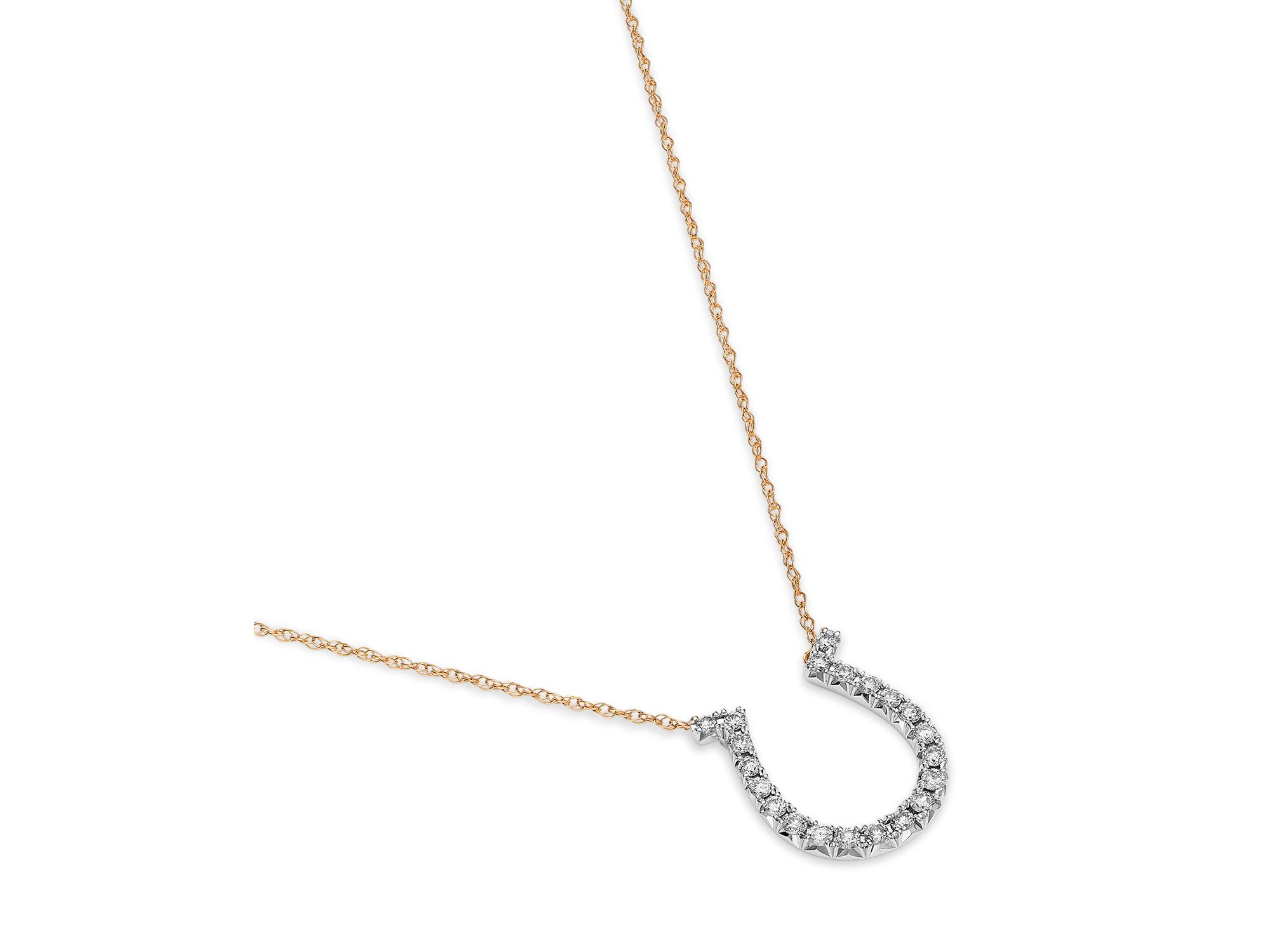 Diamond Horseshoe Pendant Necklace in 14K White & Yellow Gold, 0.25 tcw — Image 3
