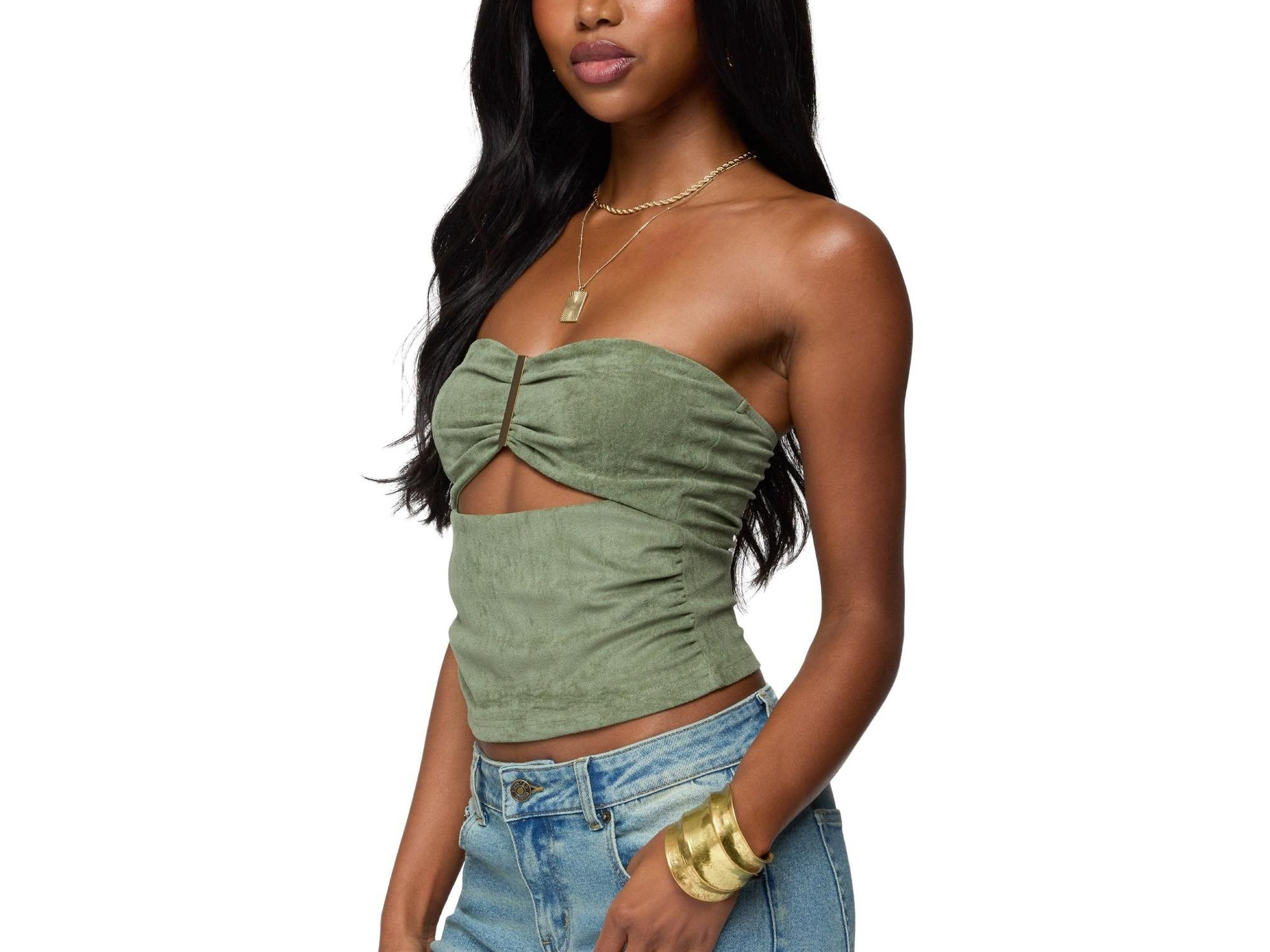 Kalina Cutout Faux Suede Strapless Top — Image 3