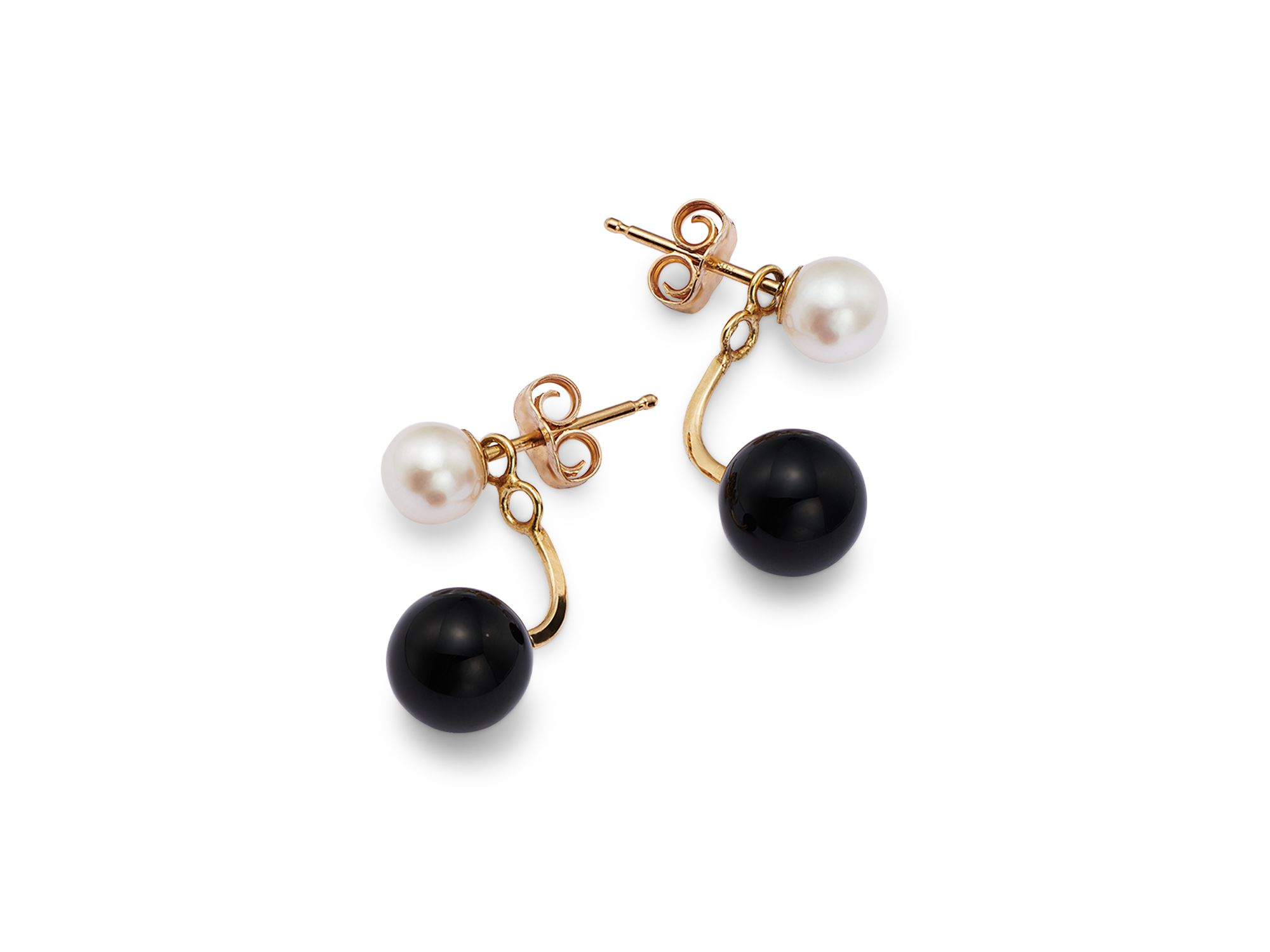 Onyx & Cultured Freshwater Pearl Front-to-Back Drop Earrings in 14K Yellow Gold — Image 3