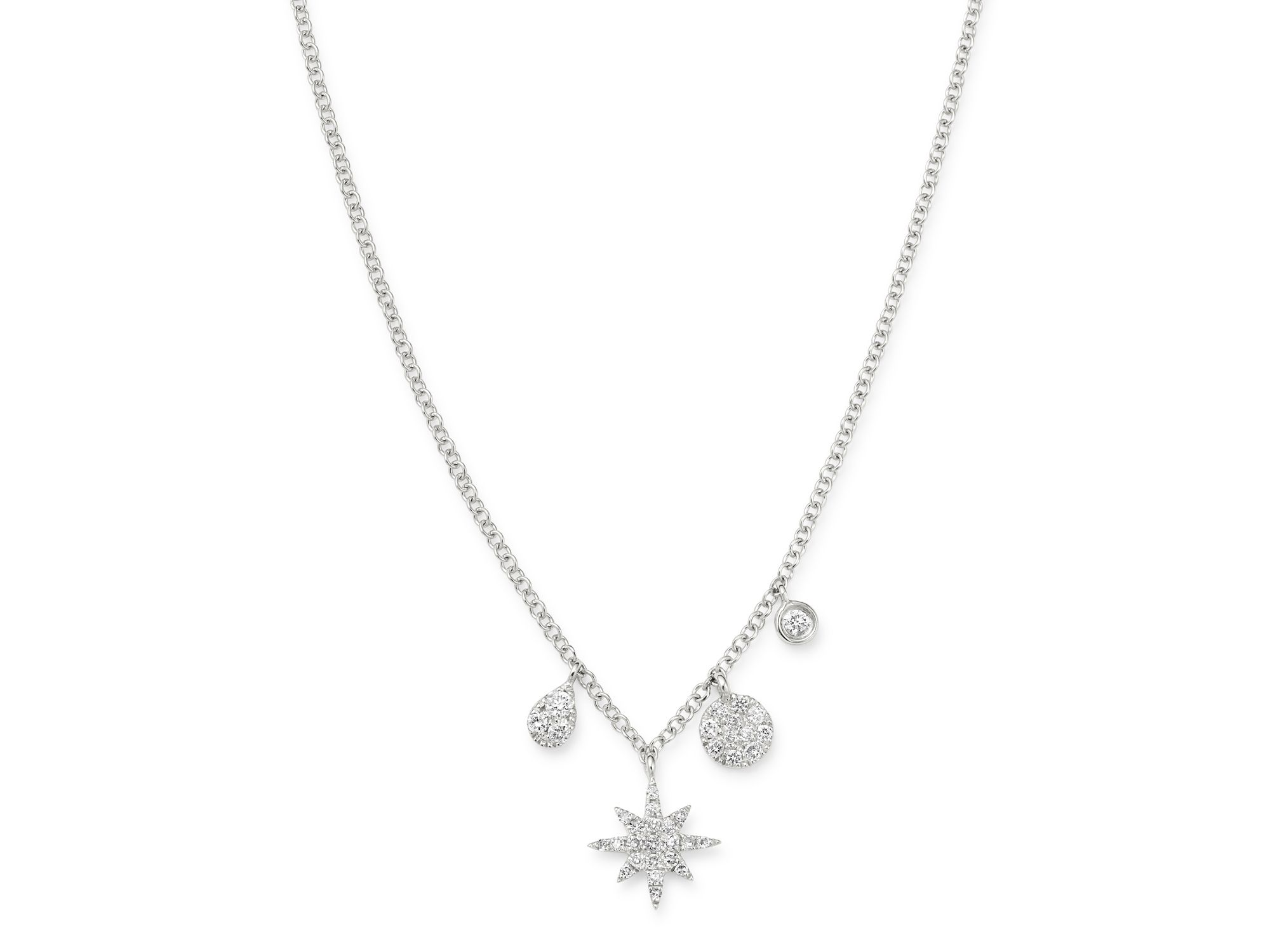 14K White Gold Diamond Starburst Necklace, 18" — Image 3