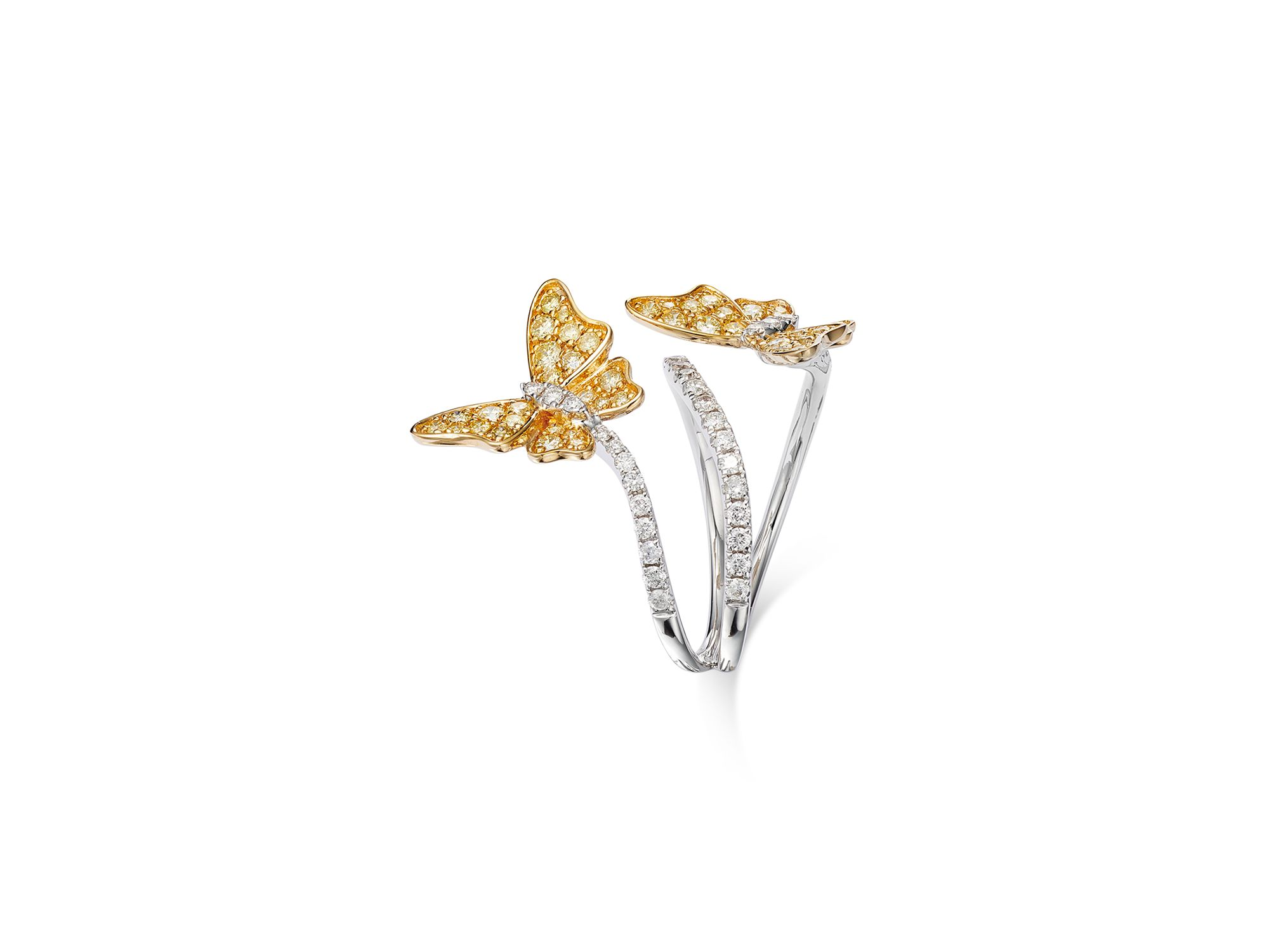 Yellow & White Diamond Butterfly Ring in 14K Yellow & White Gold — Image 5