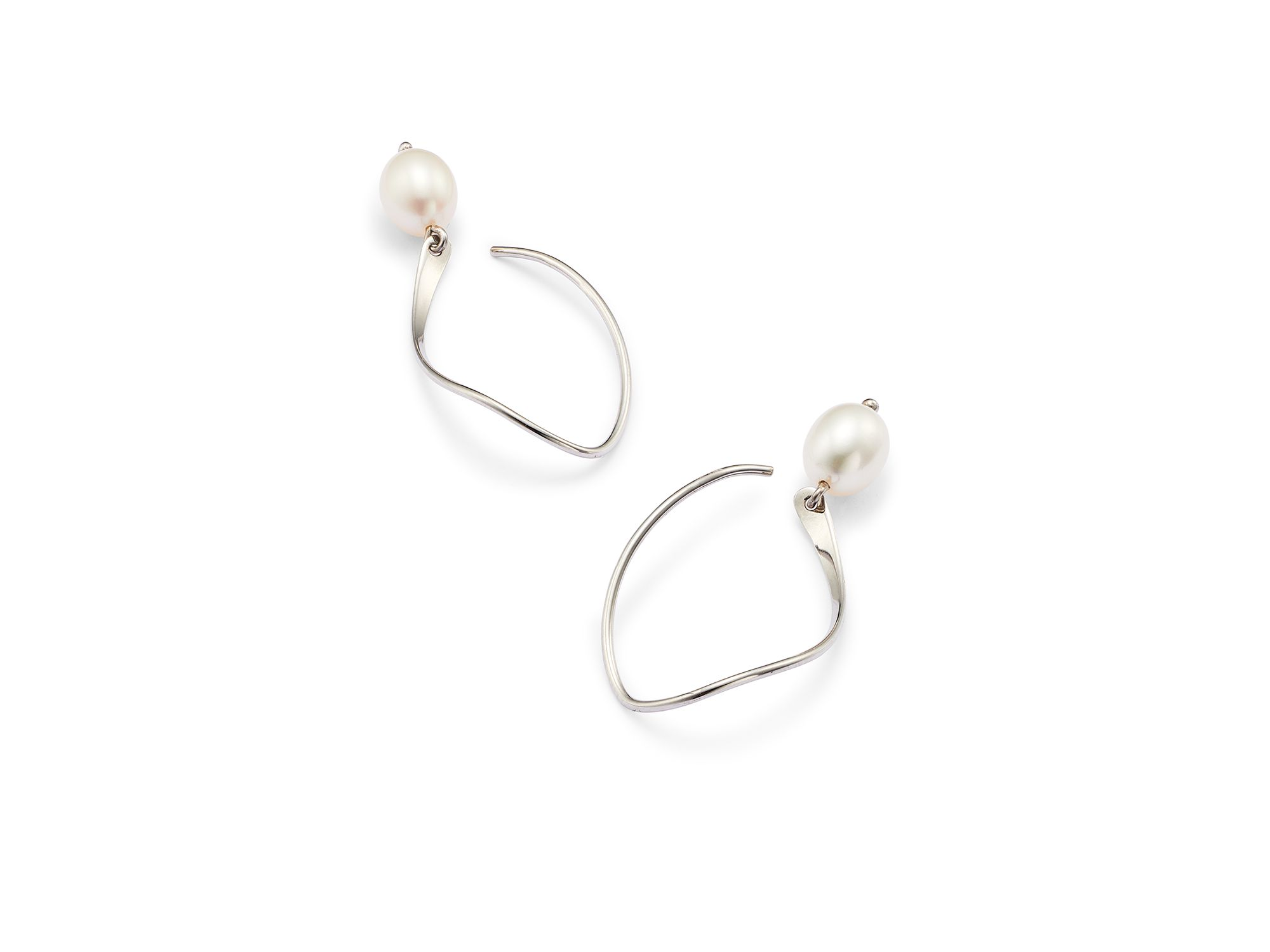 Sterling and Cultured Freshwater Pearl Sweep Drop Earrings, 5mm — Image 4