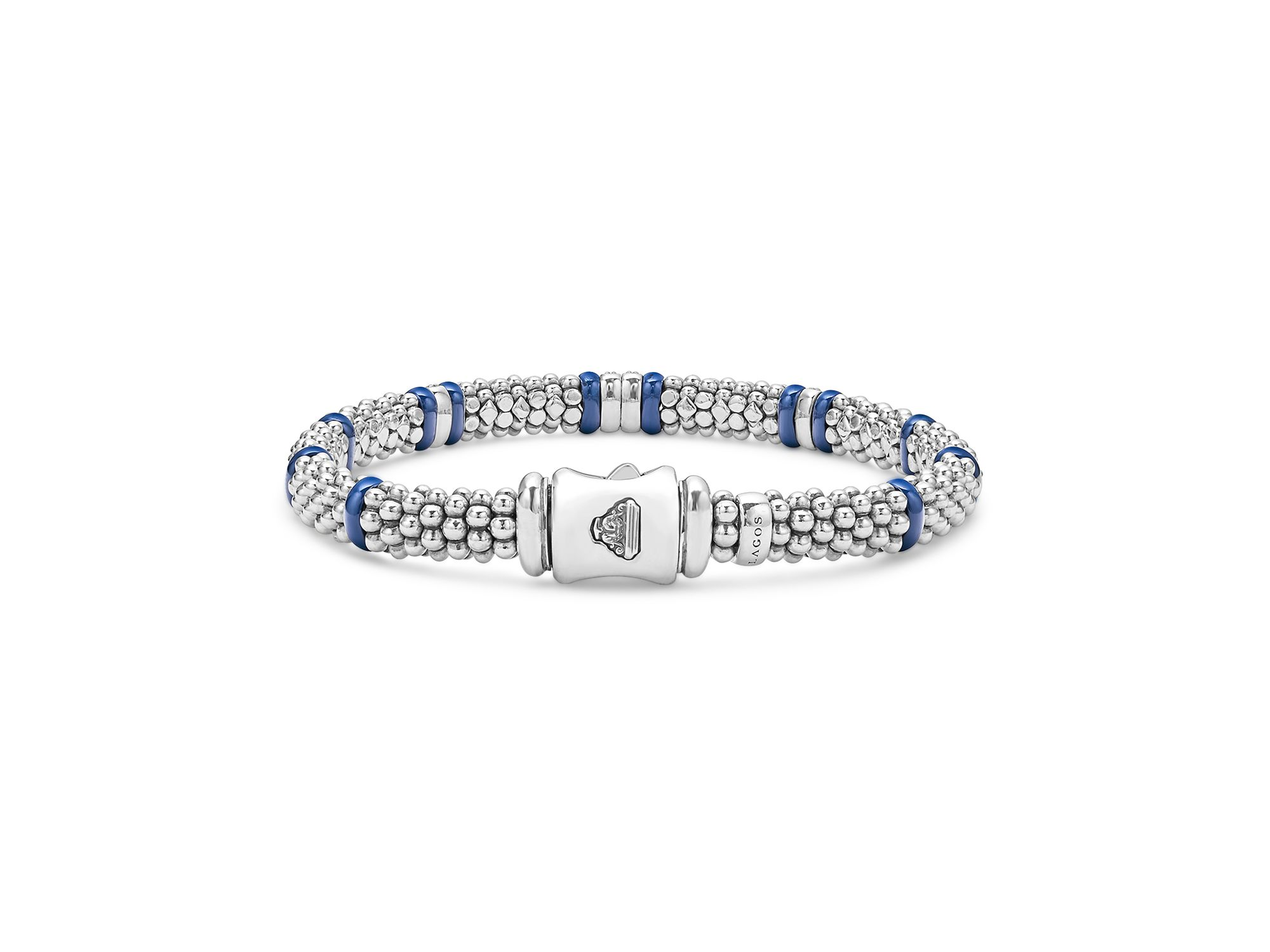 Four Station Diamond Blue Caviar Bracelet in Sterling Silver — Image 5
