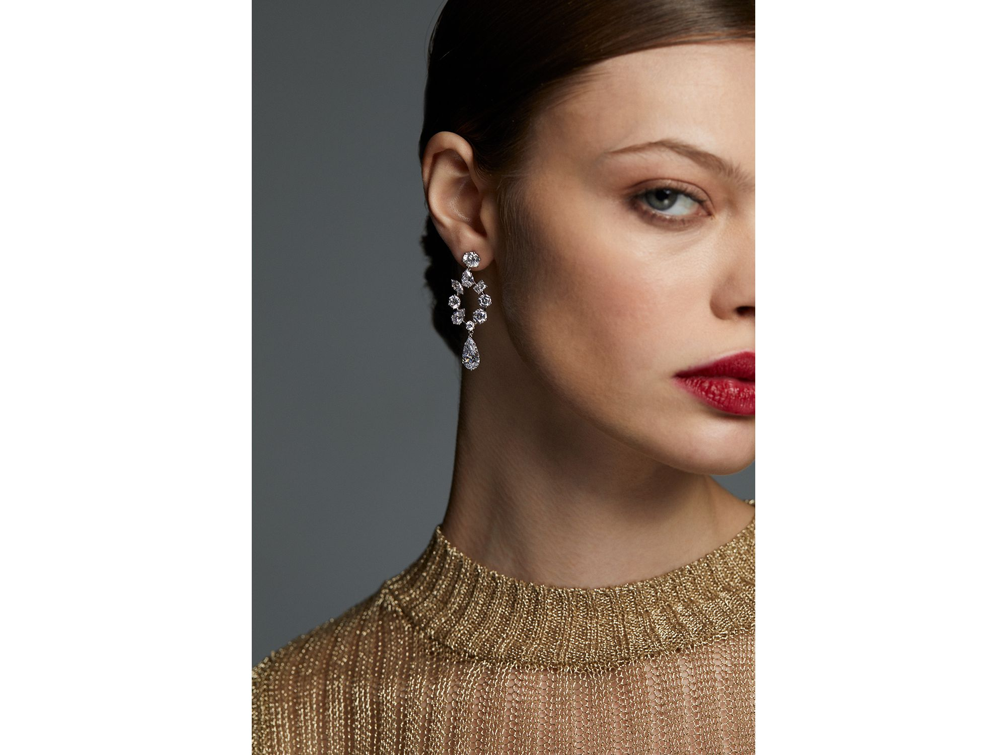 BTRX Mixed Cubic Zirconia Open Chandelier Earrings in Rhodium Plated — Image 3