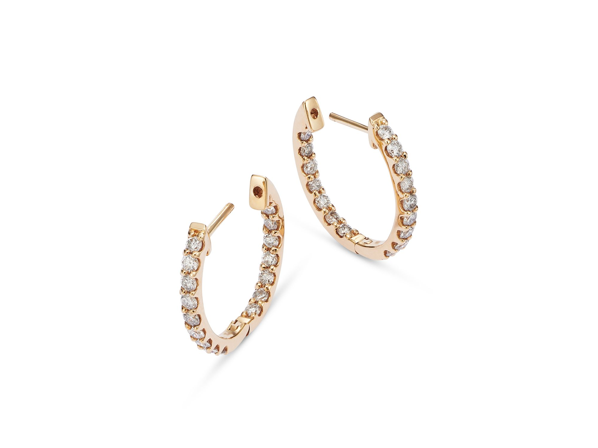 Diamond Inside-Out Oval Hoop Earrings in 14K Yellow Gold, 1.0 tcw — Image 3
