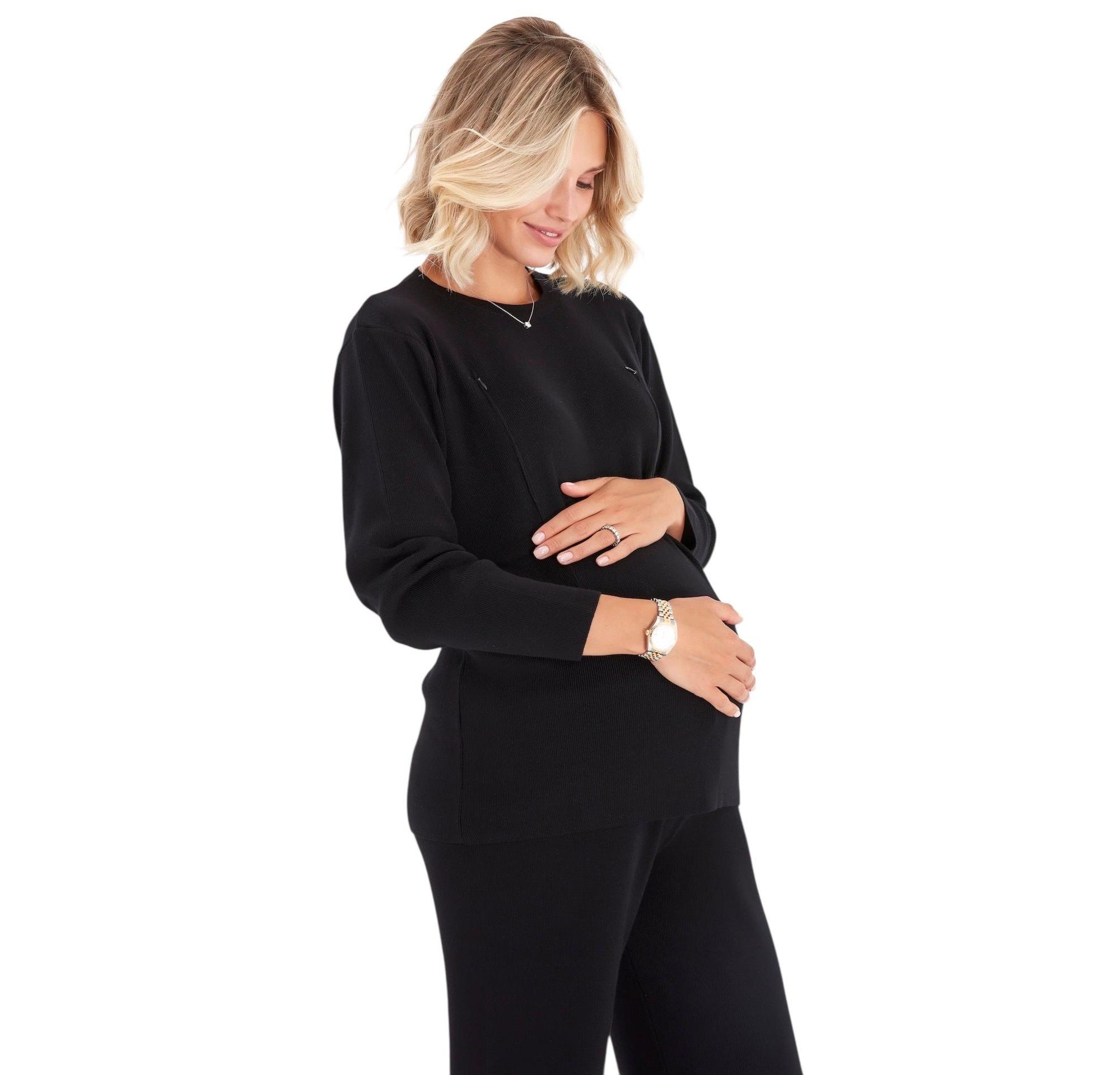 Effortless Elegance Set with Rib Side Zip Long Sleeve Materity/Nursing Top & Lounge Pants — Image 4