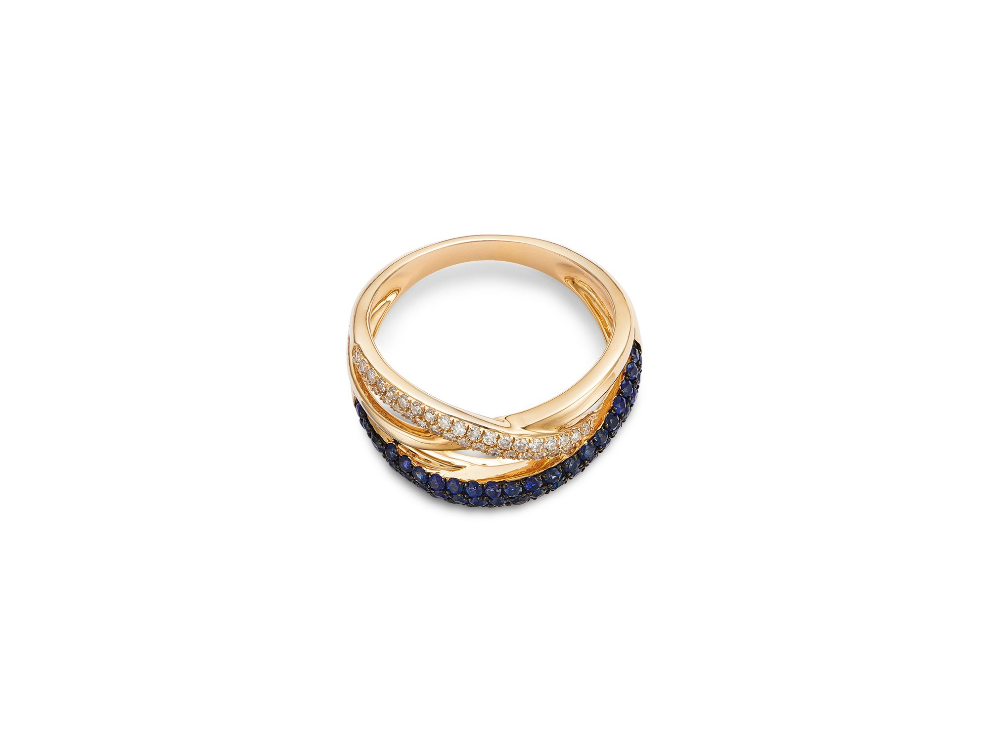 Blue Sapphire & Diamond Crossover Ring in 14K Yellow Gold — Image 3