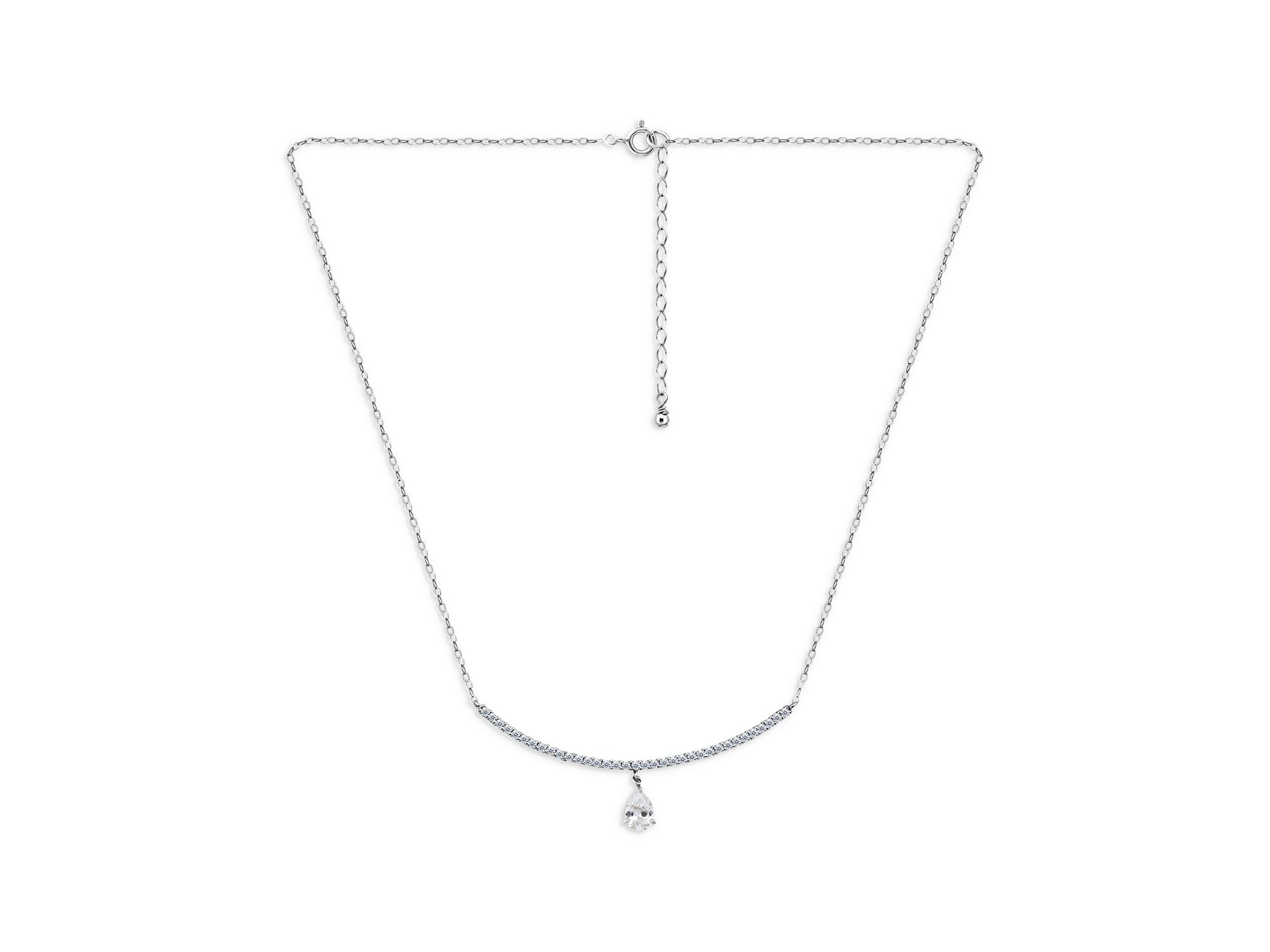 Pear Shape Cubic Zirconia & Pavé Curved Bar Pendant Necklace in Sterling, 16"-18" - Exclusive — Image 3