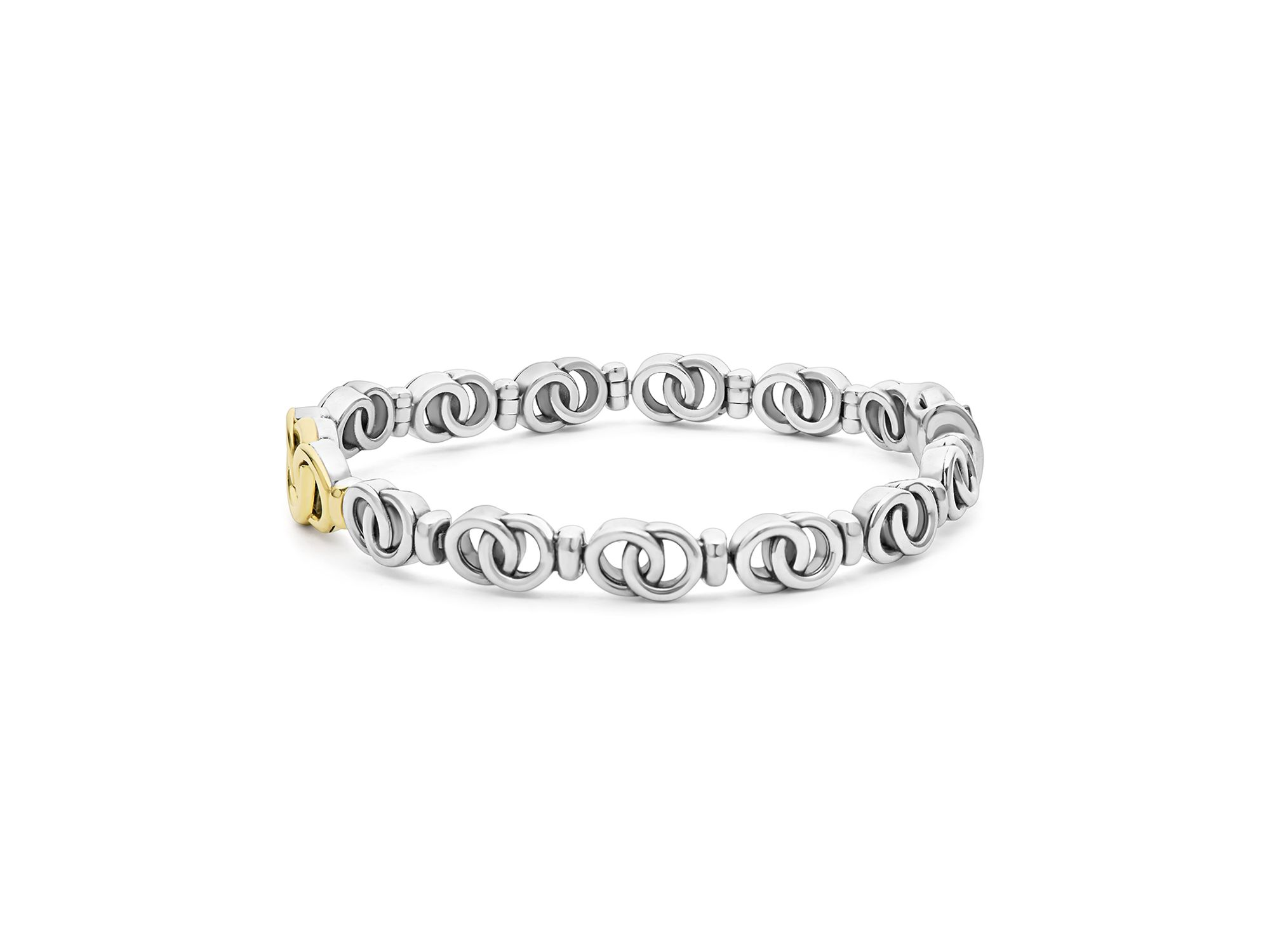 18K Yellow Gold & Sterling Silver Signature Caviar Interlocking Link Bracelet — Image 5