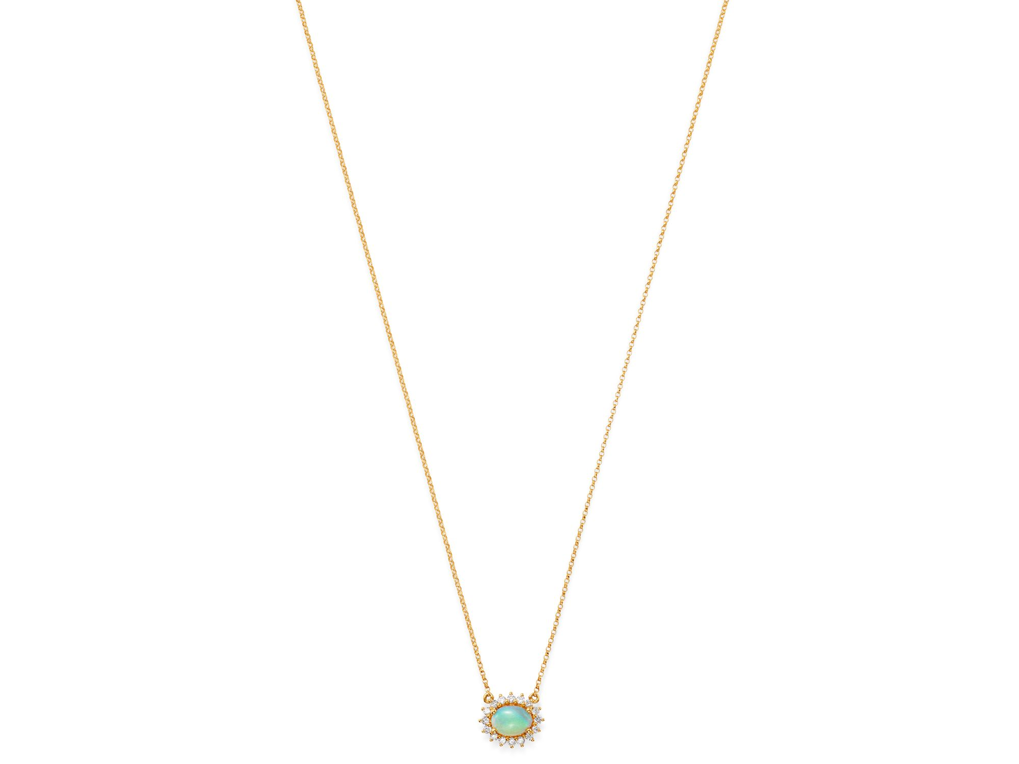 Opal and Diamond East-West Pendant Necklace in 14K Yellow Gold, 18" — Image 3