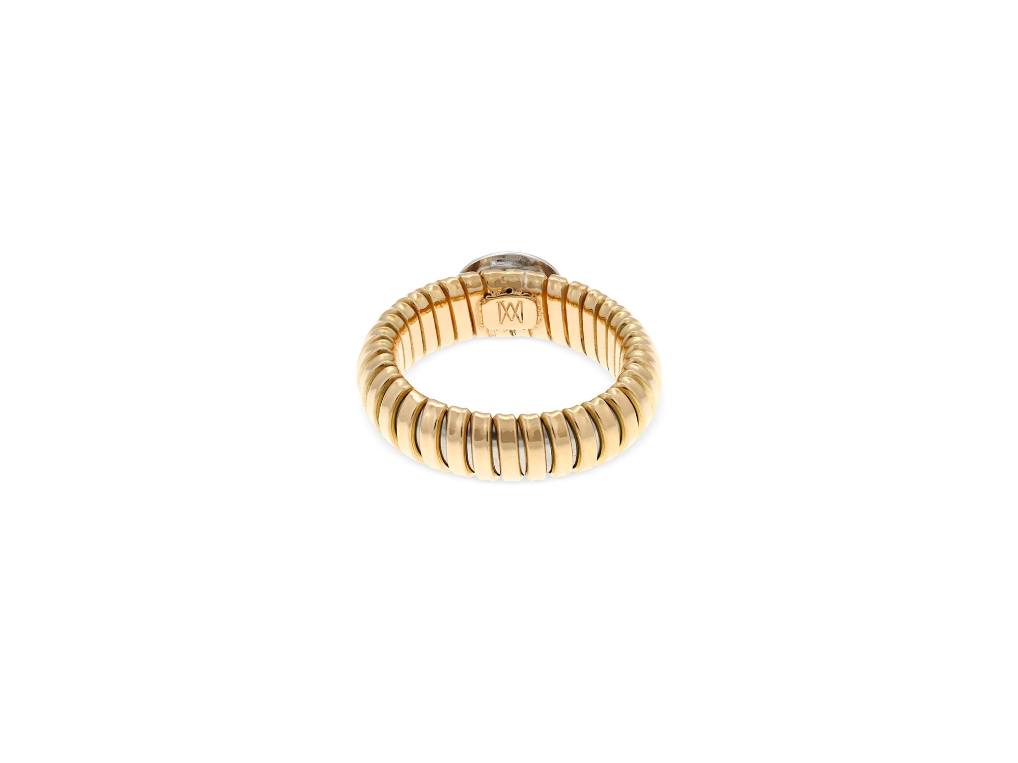 18K Yellow Gold Via Giardino Tubogas Domed Sapphire Cabochon & Diamond Ring — Image 5