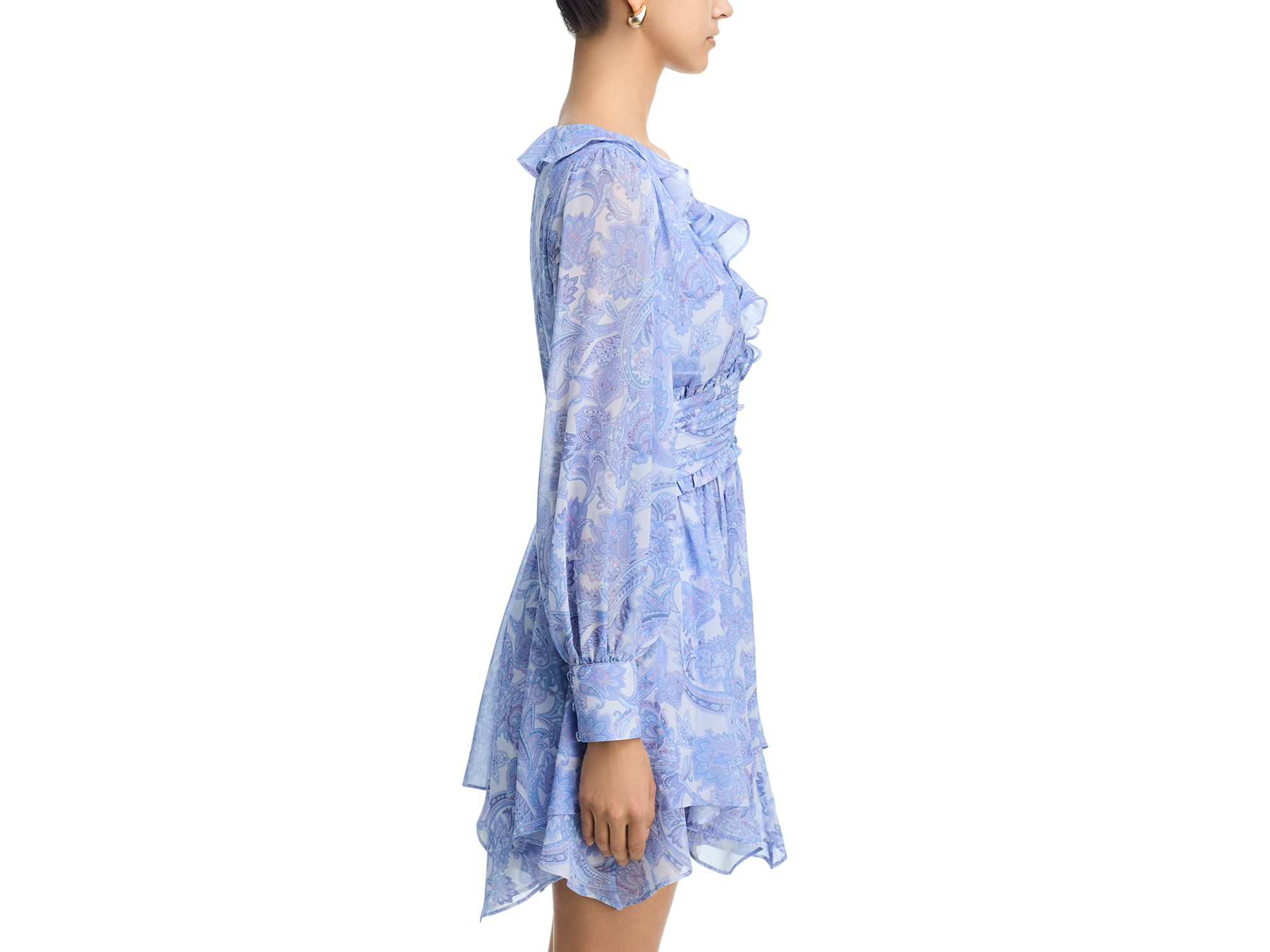 Paisley Long Sleeve Gathered Mini Dress - Exclusive — Image 4
