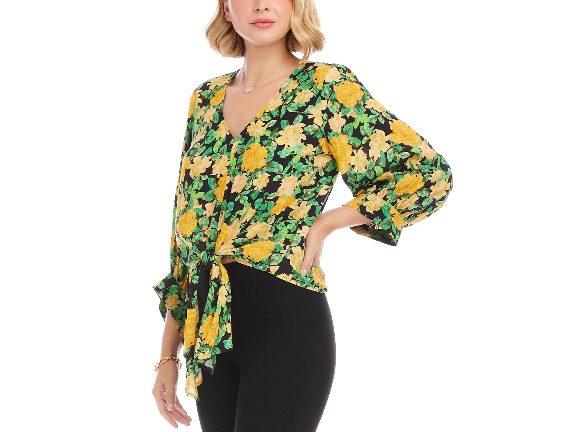 Blouson Sleeve Tie Front Top — Image 3