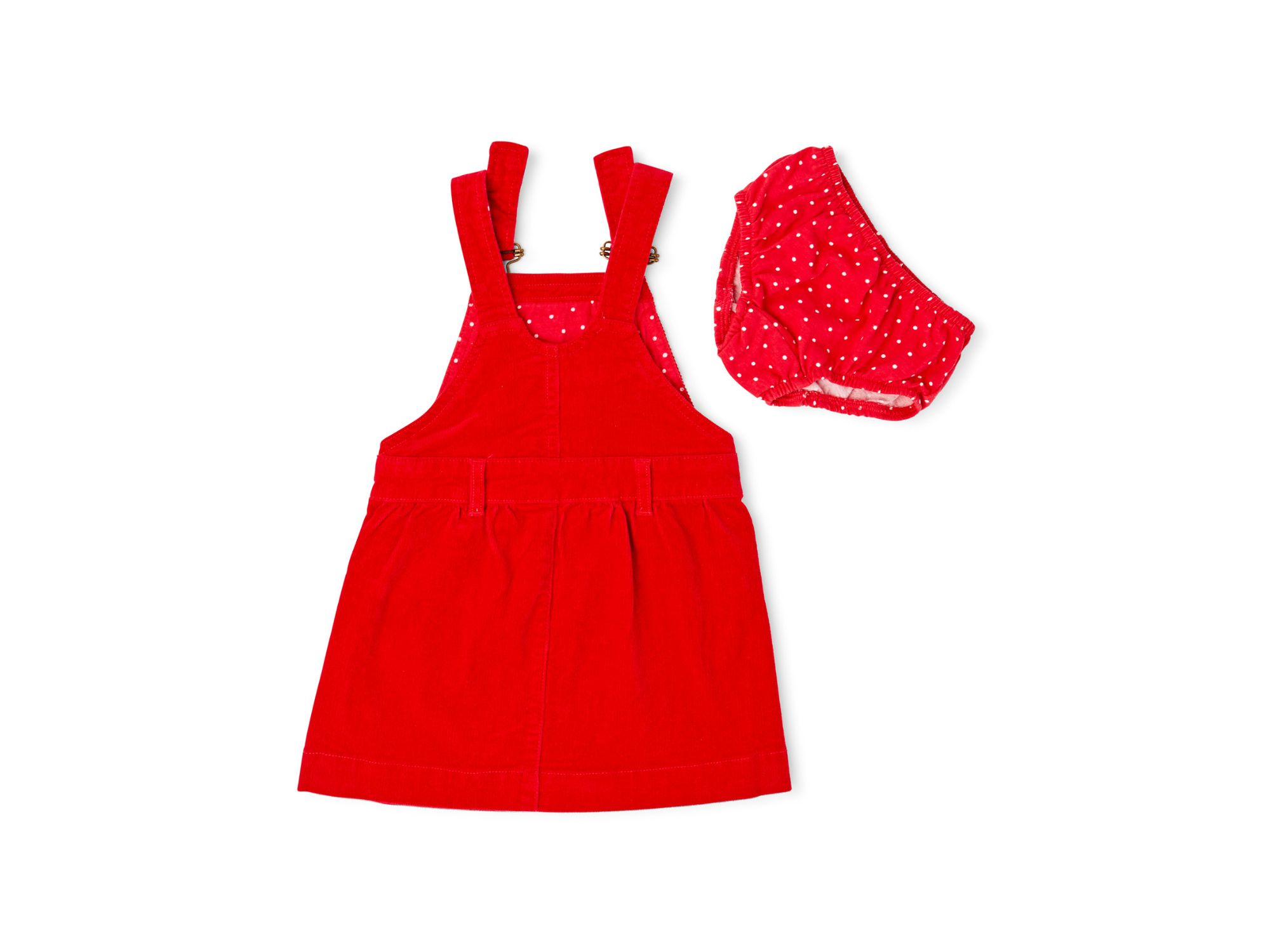 Girls Bright Red Cord Overall Dress - Baby, Little Kid, Big Kid — Image 3