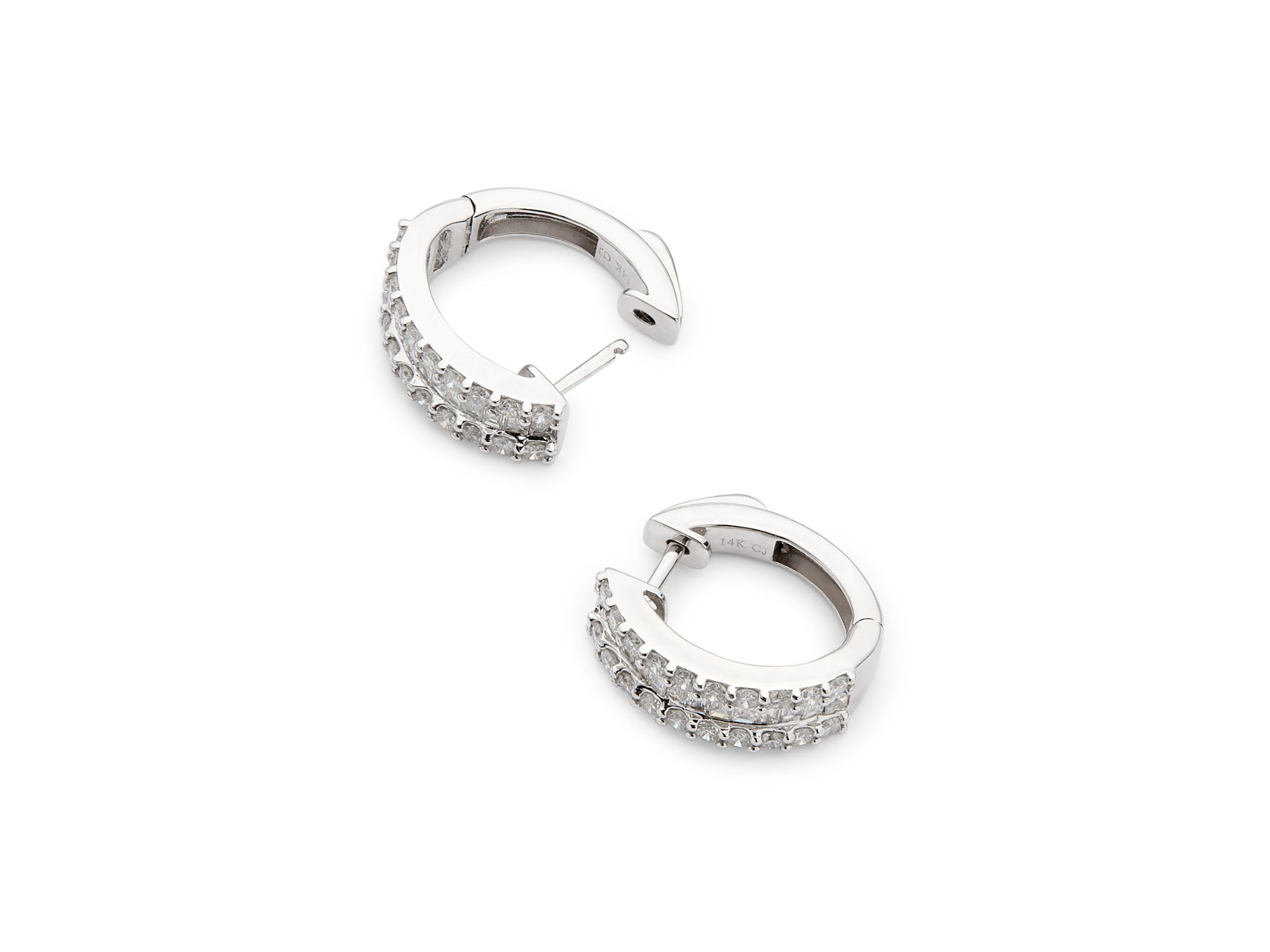 Diamond Baguette & Round Huggie Hoop Earring in 14K White Gold, 2.0 tcw — Image 4