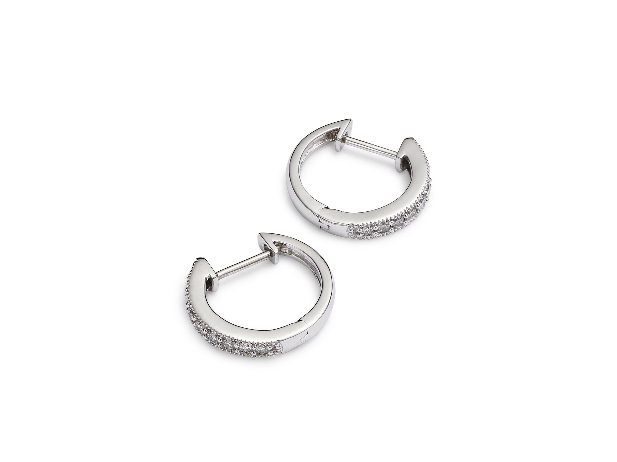 Diamond Bezel Set Huggie Hoop Earrings in 14K White Gold, .30 tcw — Image 3