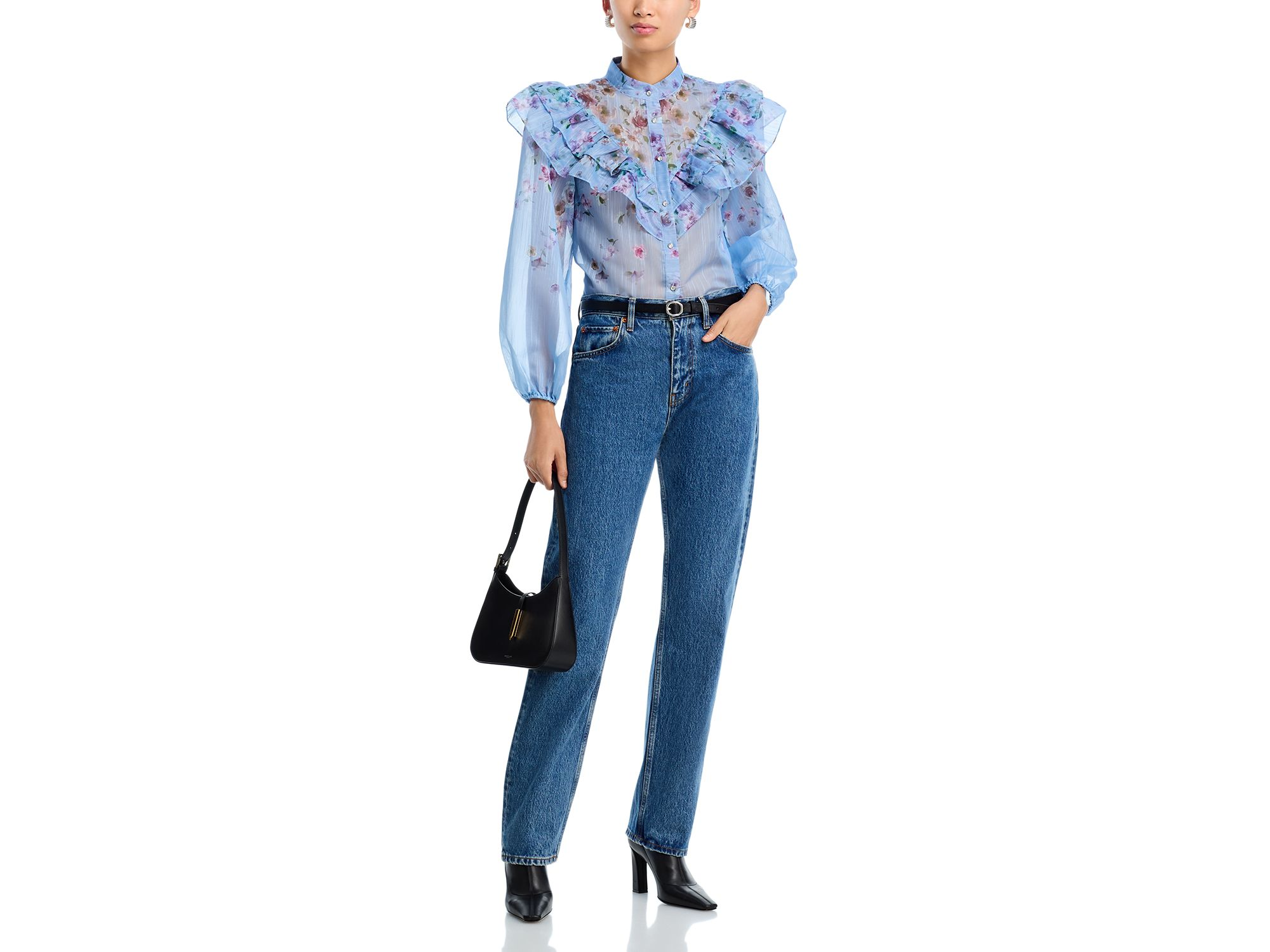 Placed Floral Ruffled Long Sleeve Blouse - Exclusive — Image 4