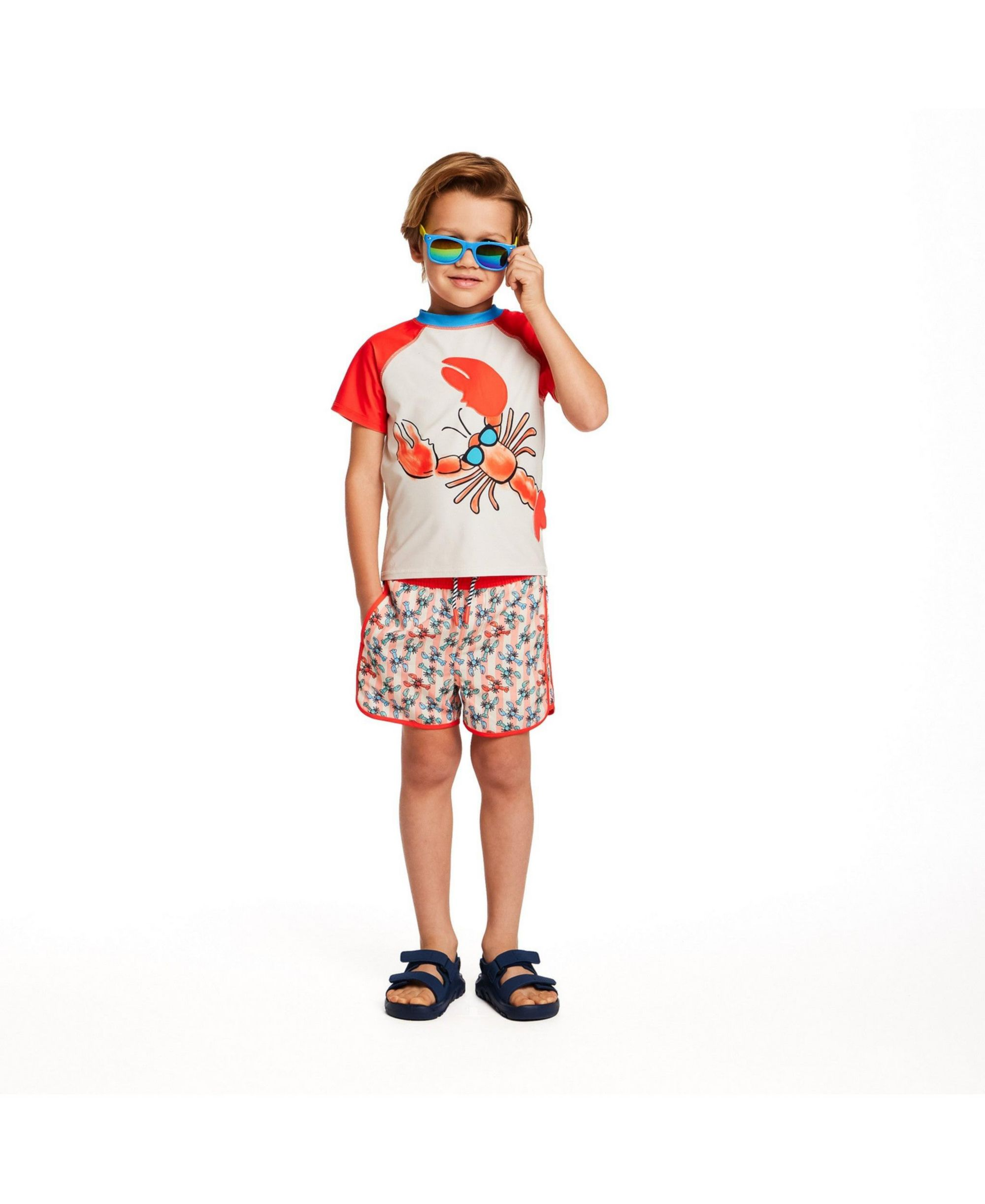 Boys' Short Sleeve Orange Lobster Rashguard Set - Little Kid, Big Kid — Image 3