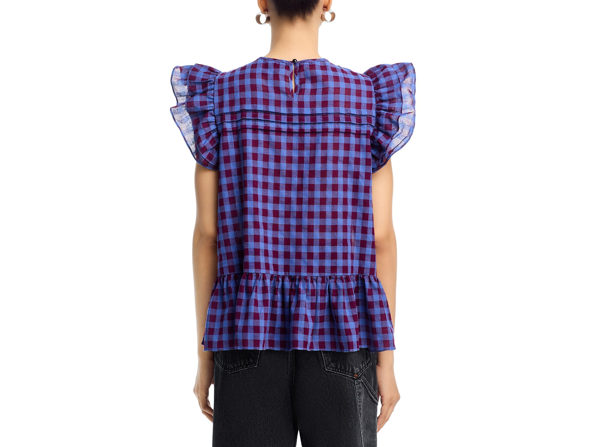 Flutter Sleeve Plaid Top - Exclusive — Image 3