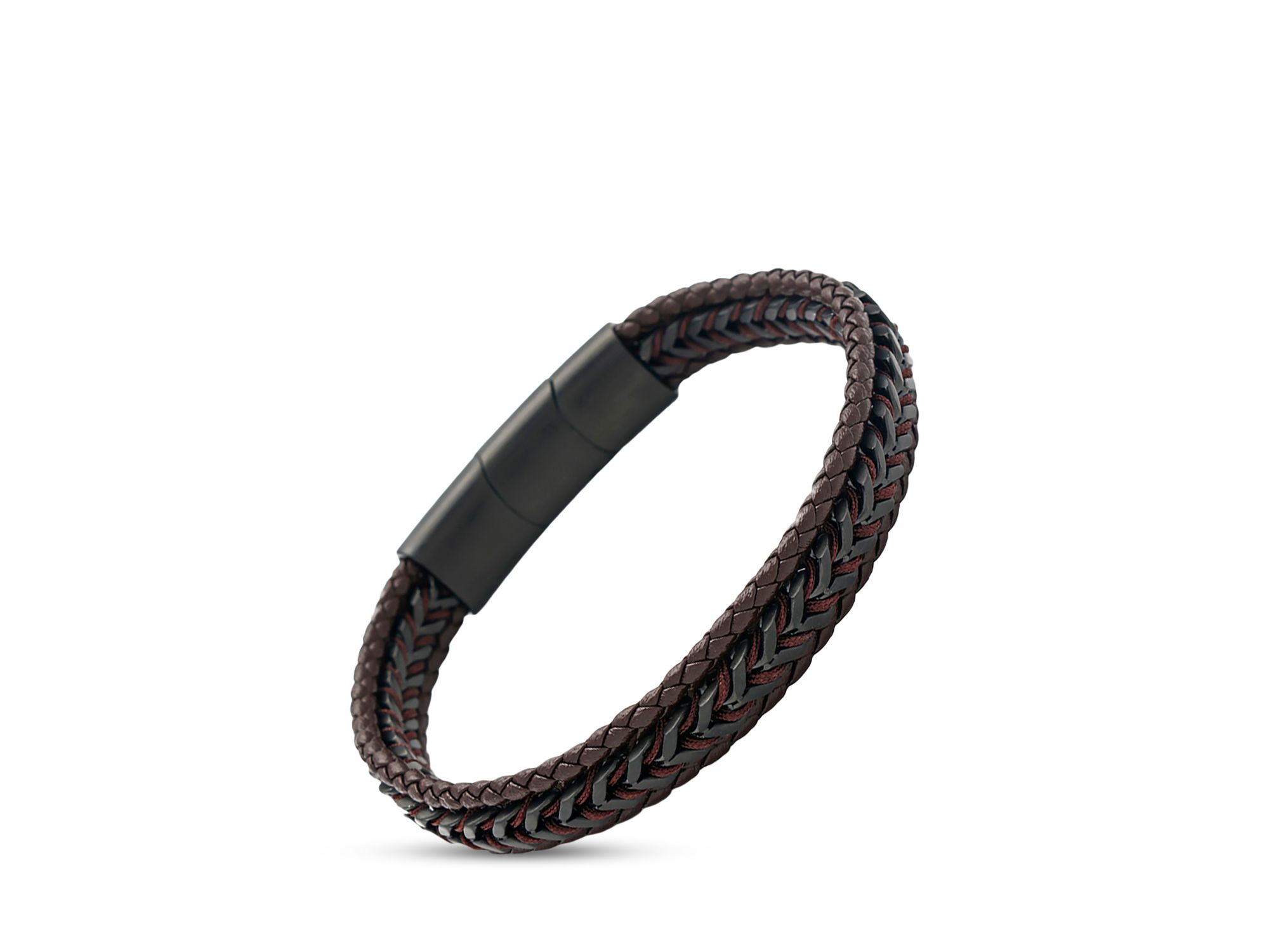 Woven Leather & Stainless Steel Bracelet - Image 1