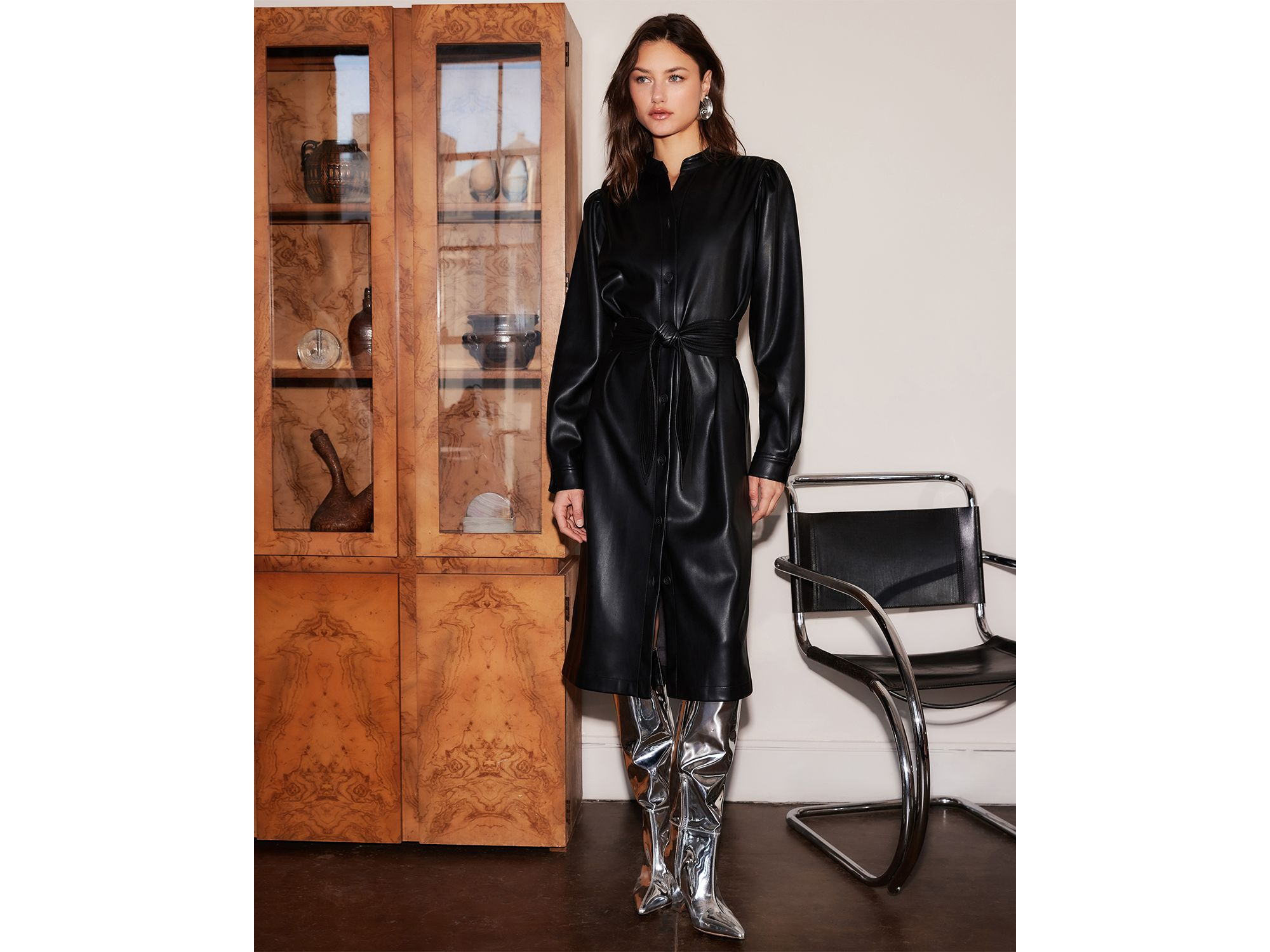 Jennifer Faux Leather Shirtdress — Image 3