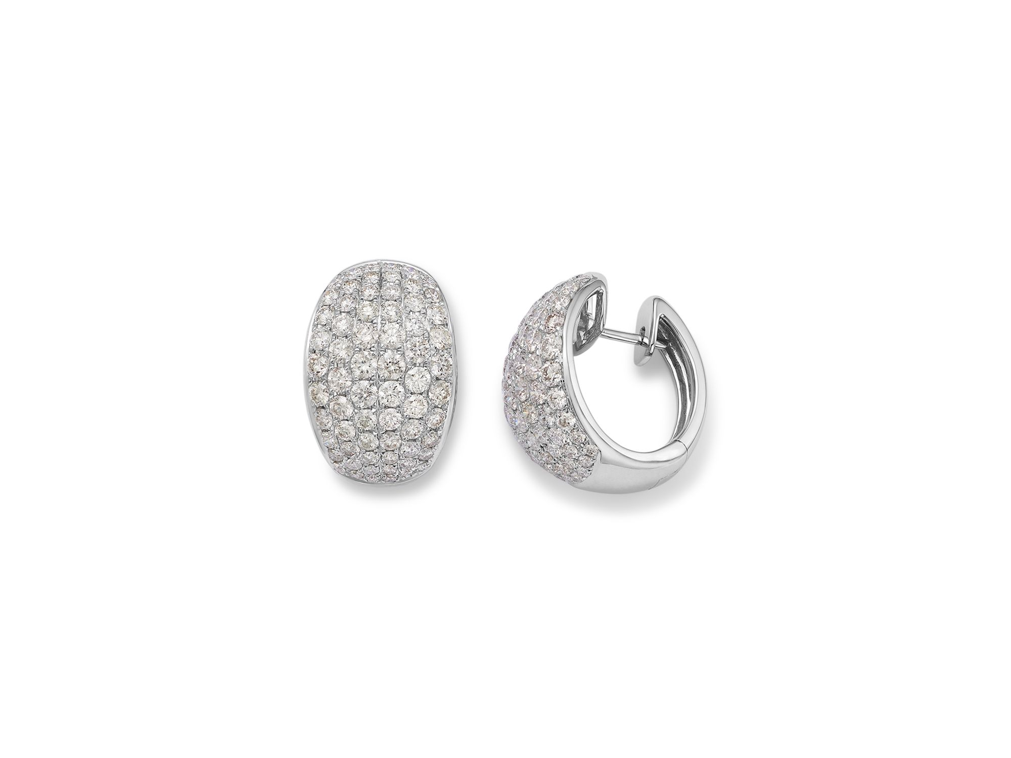 14K White Gold Diamond Pavé Oval Hoop Earrings, 3.85 tcw — Image 3