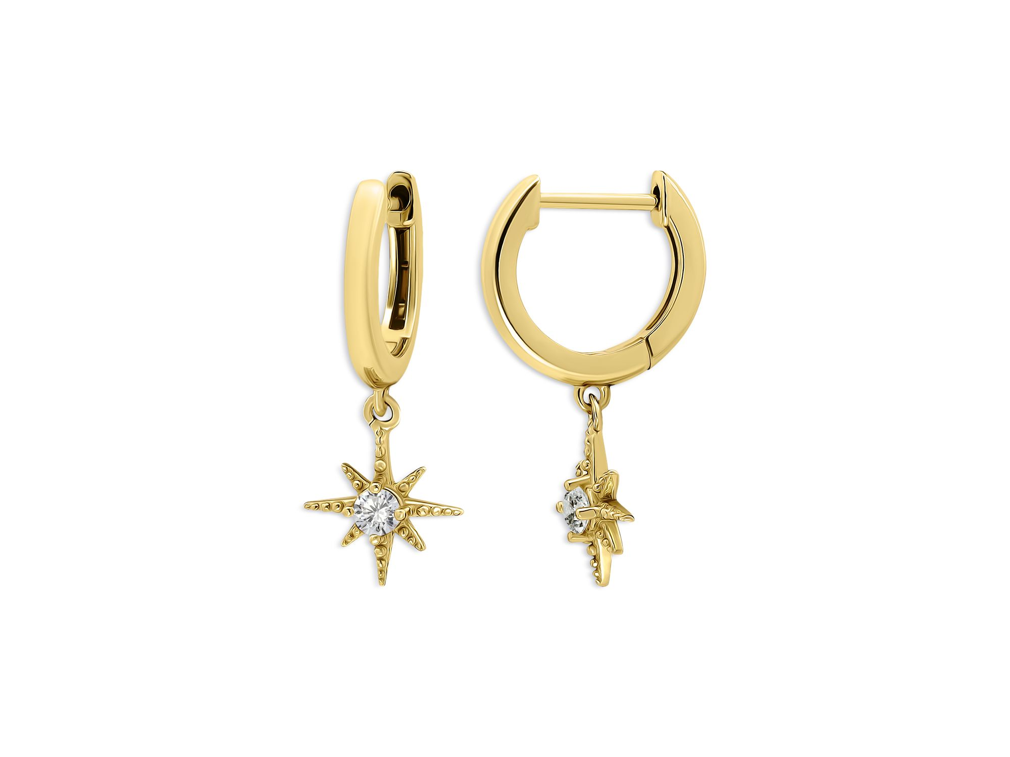 North Star Charm Hoop Earrings in Sterling or 18K Yellow Gold Plated Sterling, 1.3"L - Exclusive — Image 3