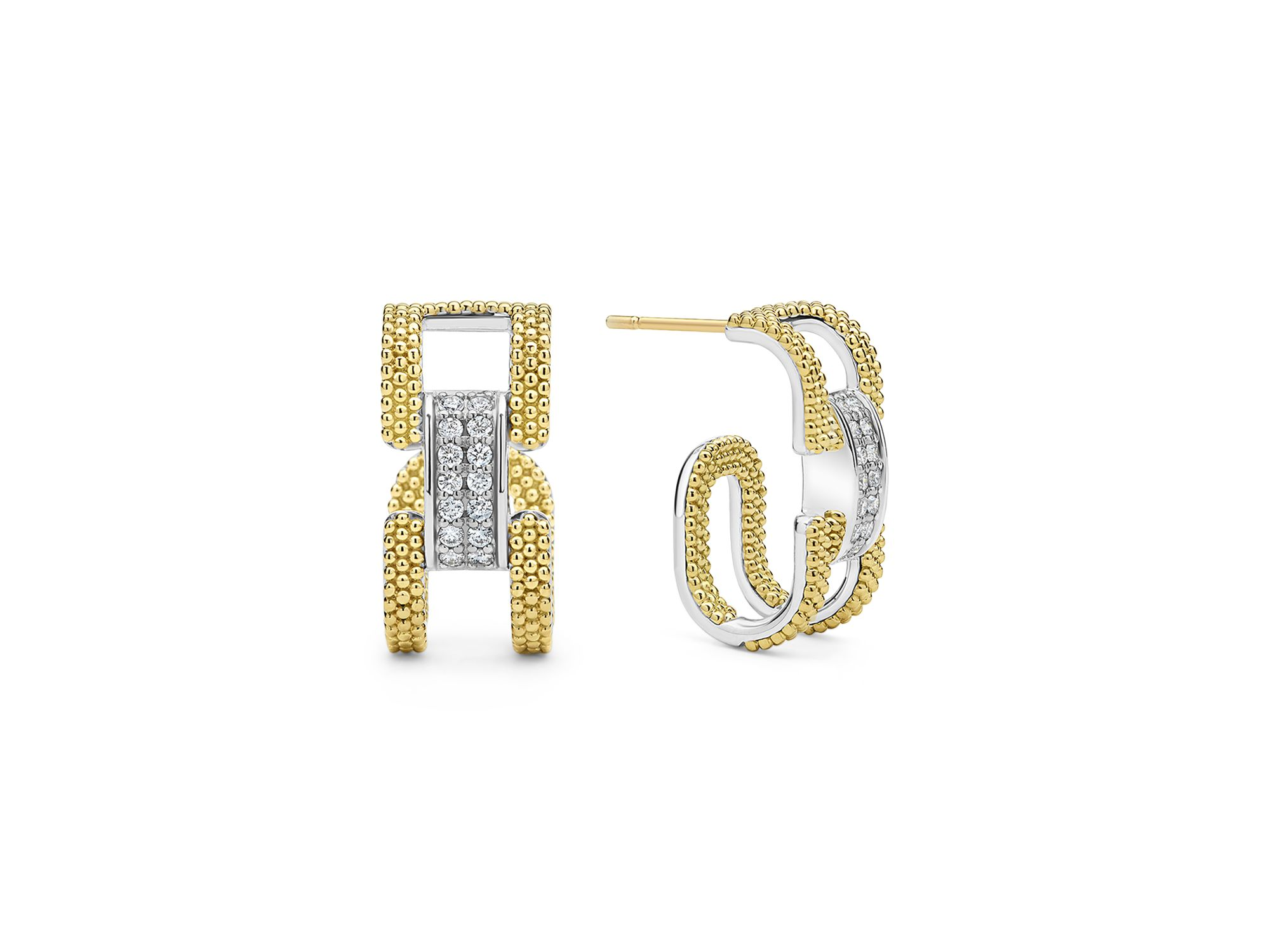 18K Yellow Gold & Sterling Caviar Lux Clip Diamond Pavé Hoop Earrings - Exclusive — Image 4