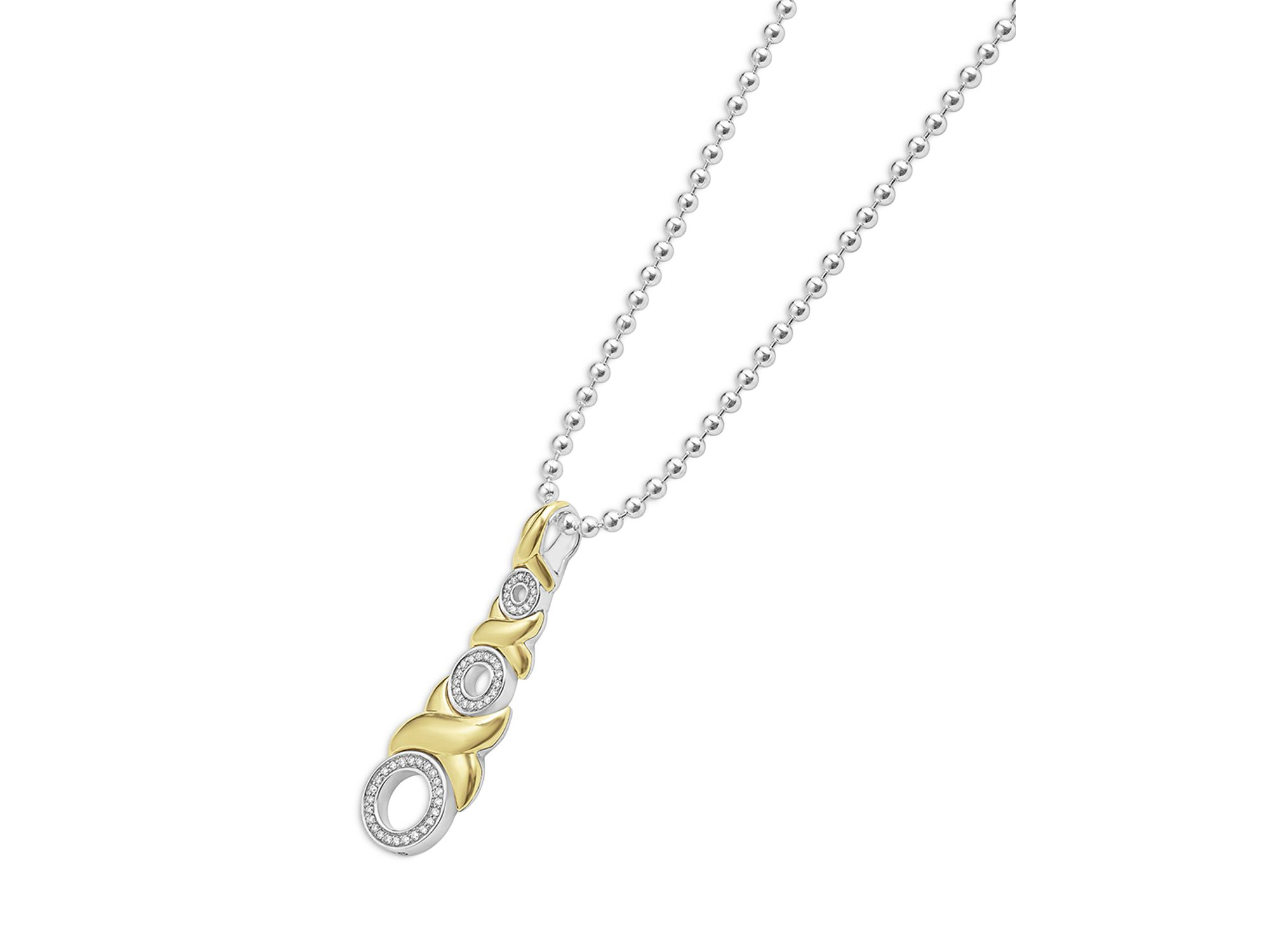 18K Yellow Gold & Sterling Silver Embrace Diamond Triple XO Pendant Necklace, 16"-18" — Image 3