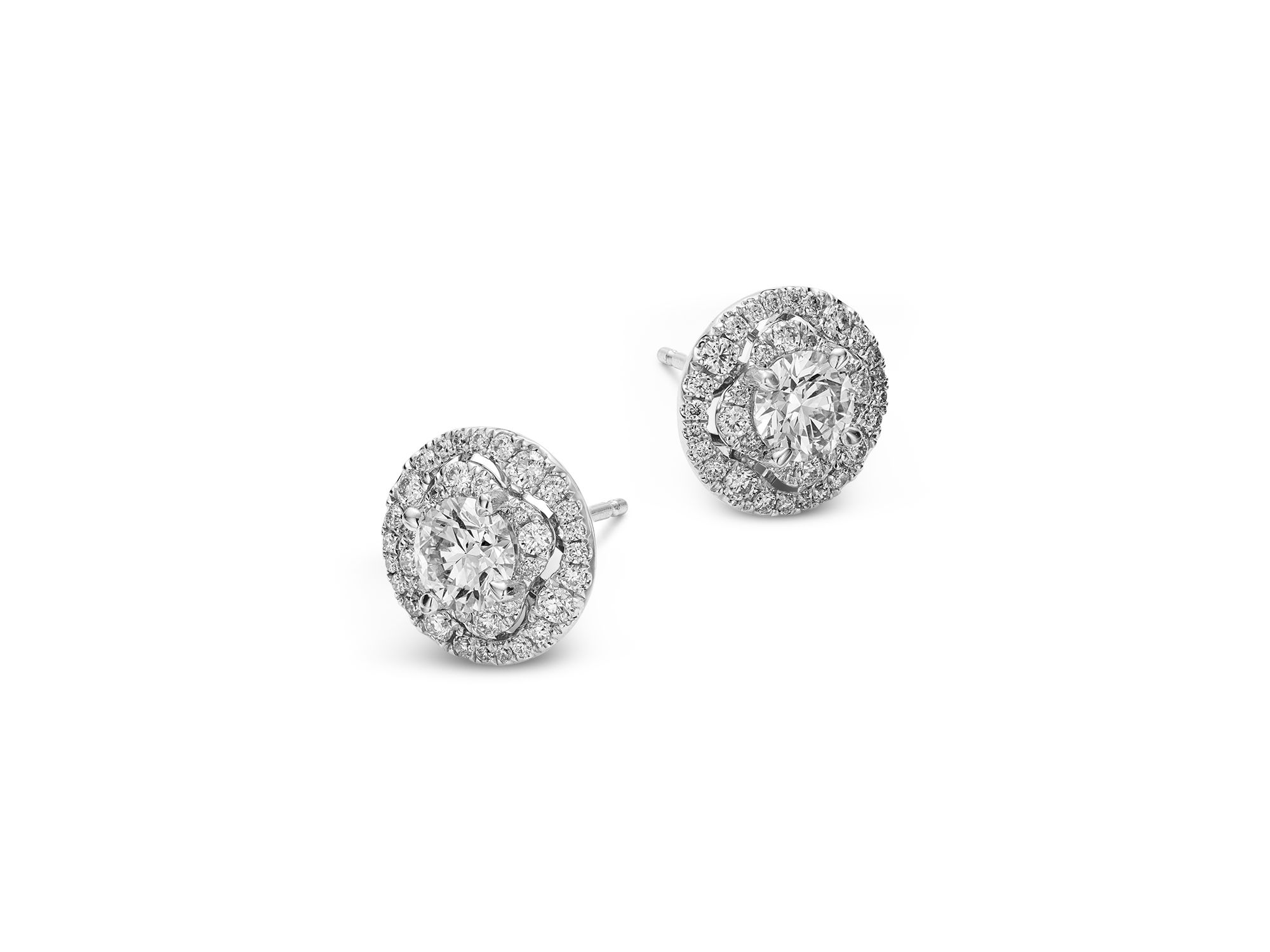Certified Diamond Halo Stud Earrings in 18k White Gold, 1.0 tcw — Image 3
