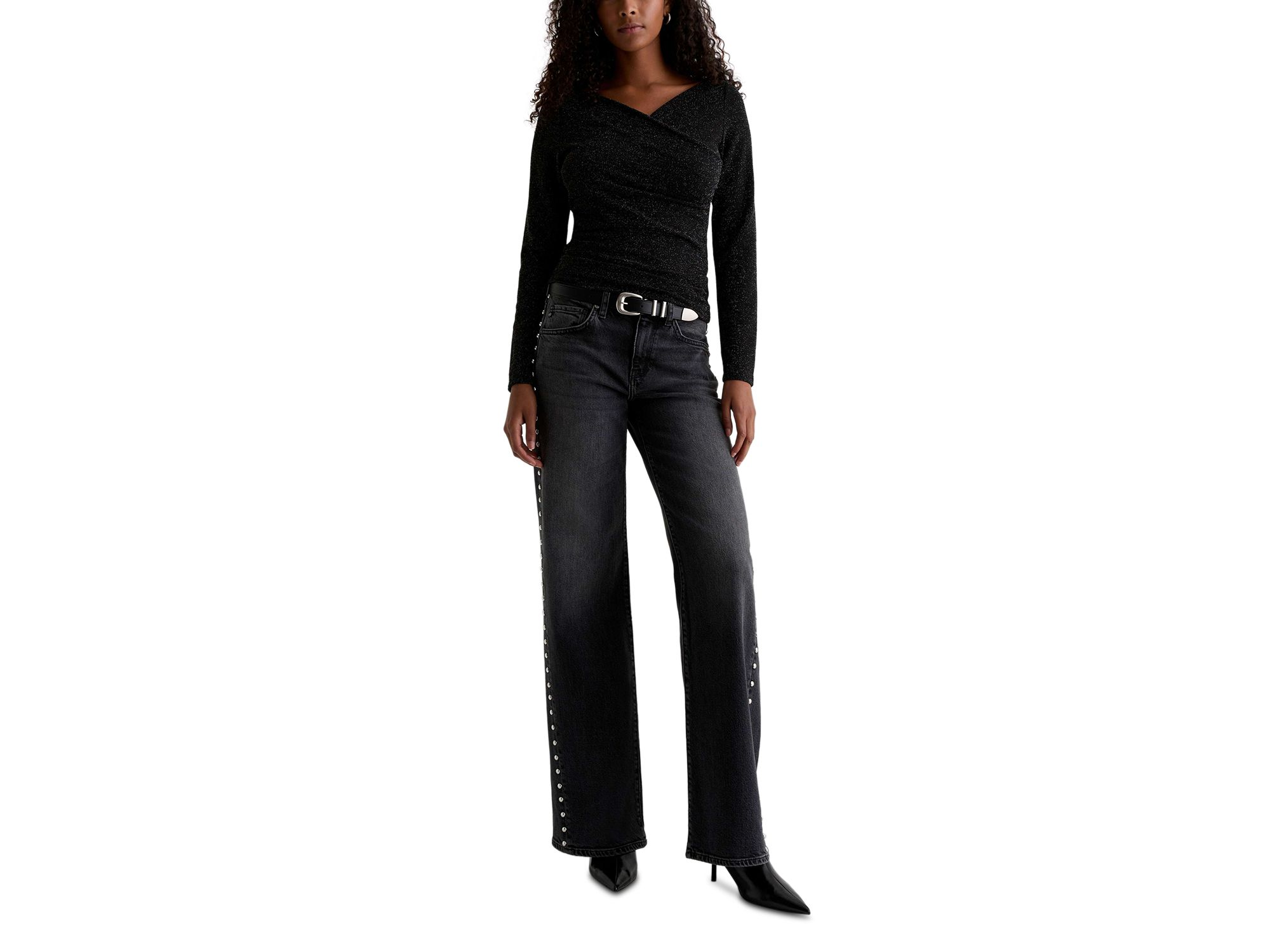 Adria Studded Low Rise Wide Leg Jeans in Immensity — Image 7