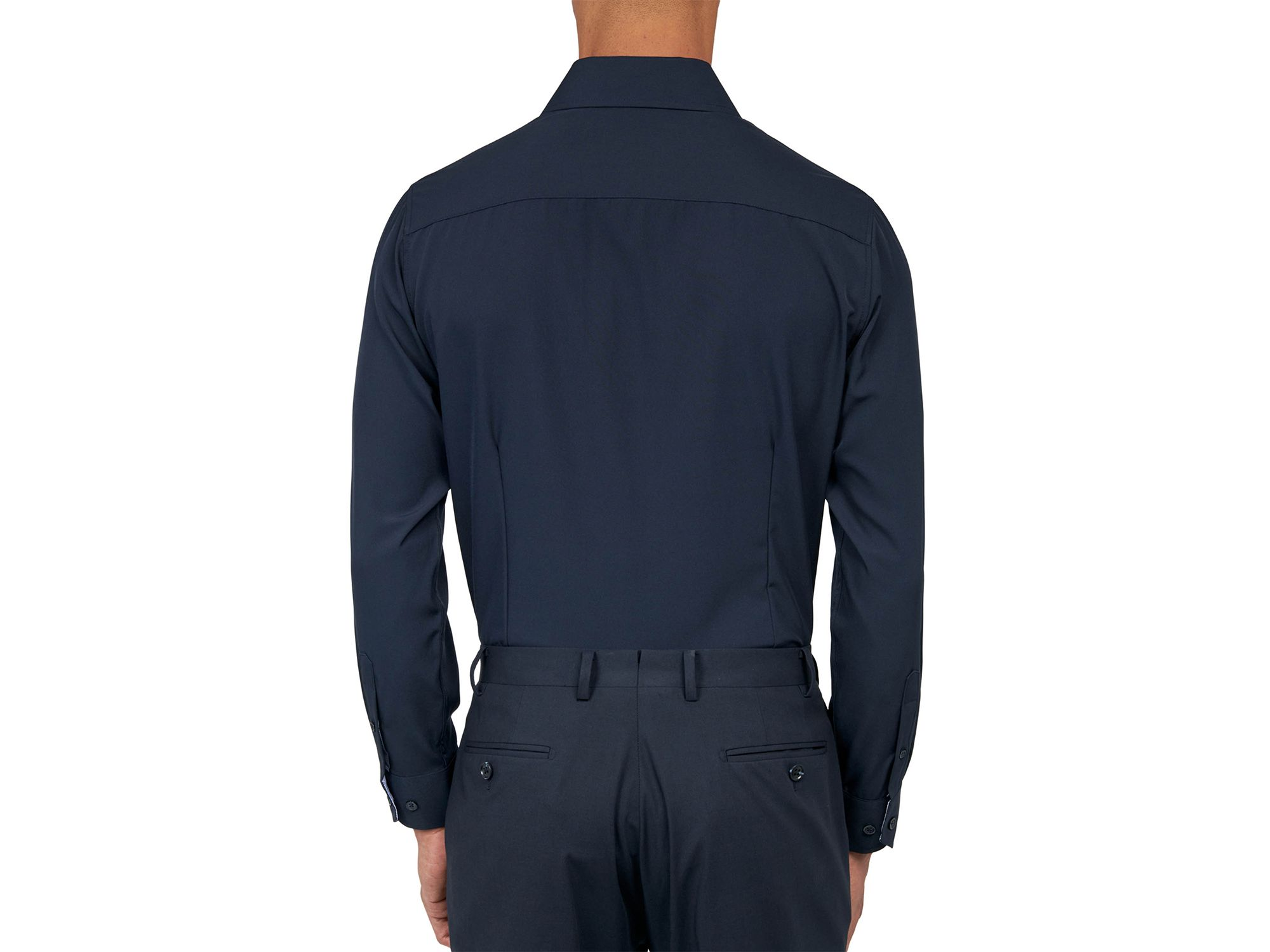 Slim Fit Solid Navy Performance Dress Shirt — Image 3