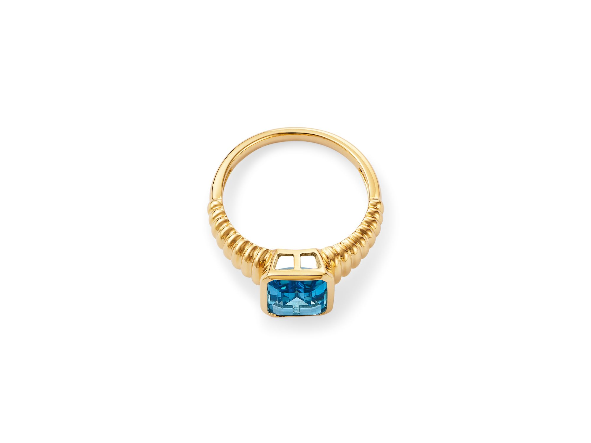 Bezel Swiss Blue Topaz Textured Ring in 14K Yellow Gold — Image 3