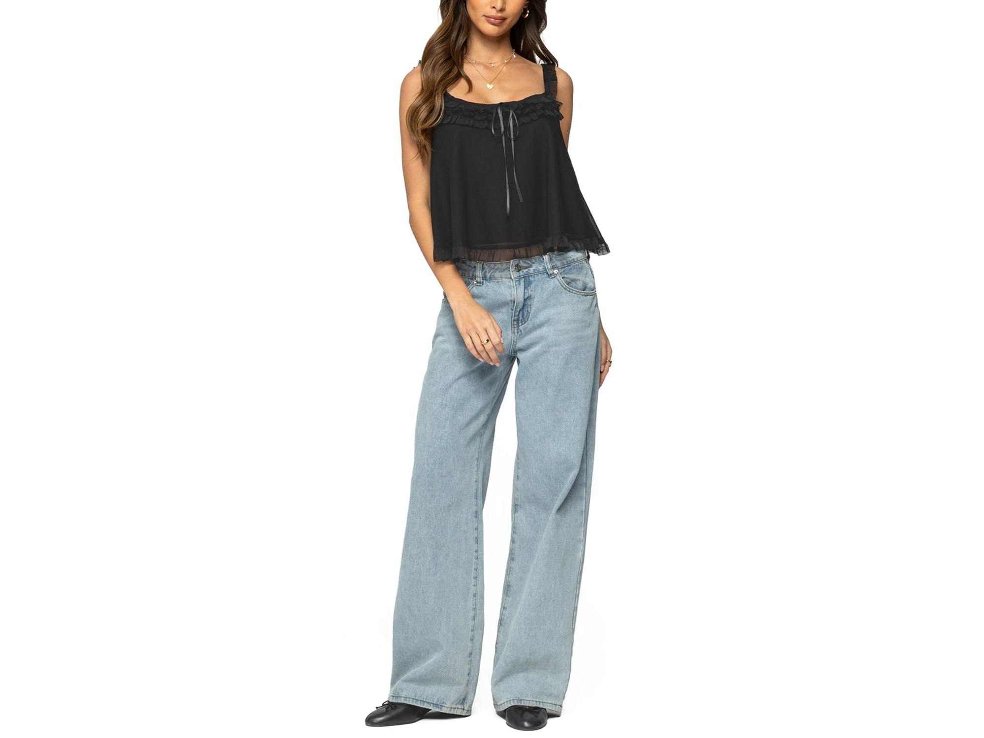 Ruffle Mesh Babydoll Tank Top — Image 3