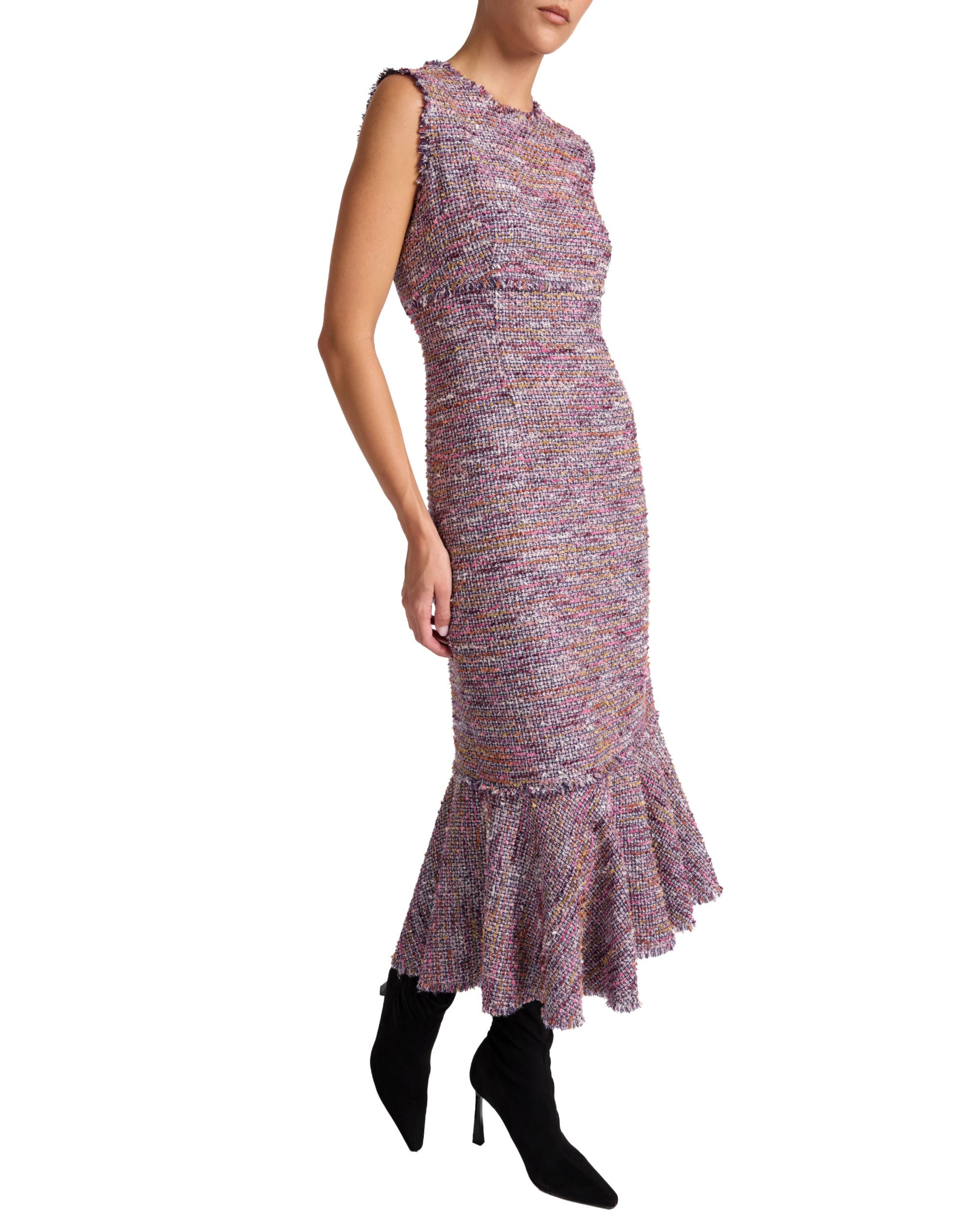 Andi Sleeveless Tweed Midi Sheath Dress with Flared Skirt Panel — Image 6
