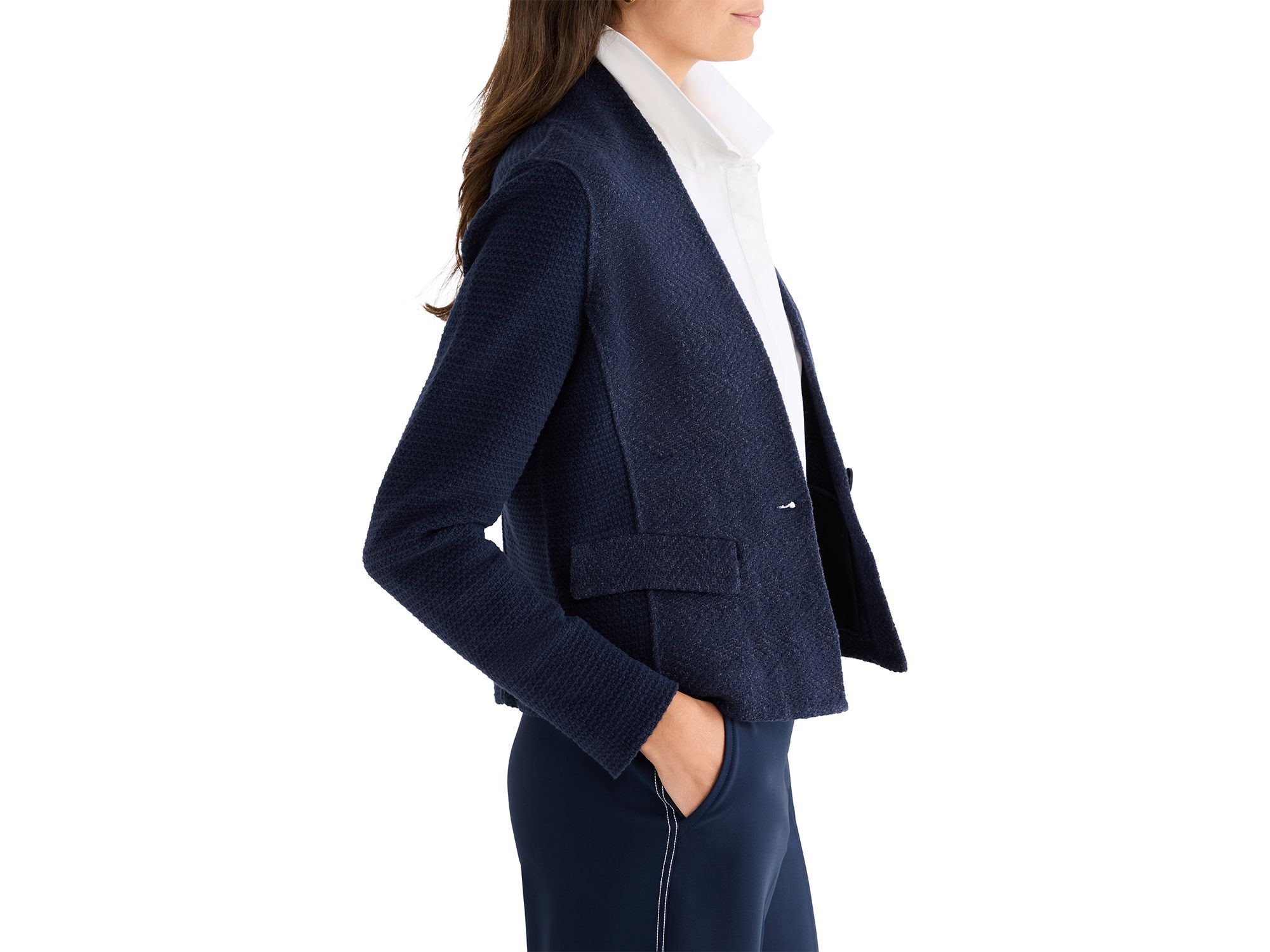 Weave Mix Collarless Knit Jacket — Image 3