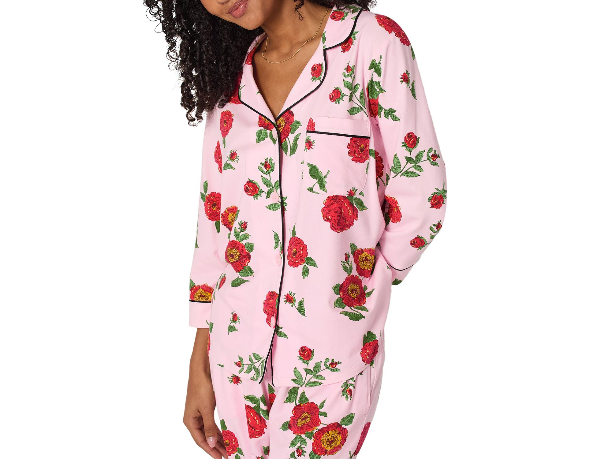 Falling Blooms Three Quarter Sleeve Cropped Pajama Set — Image 3