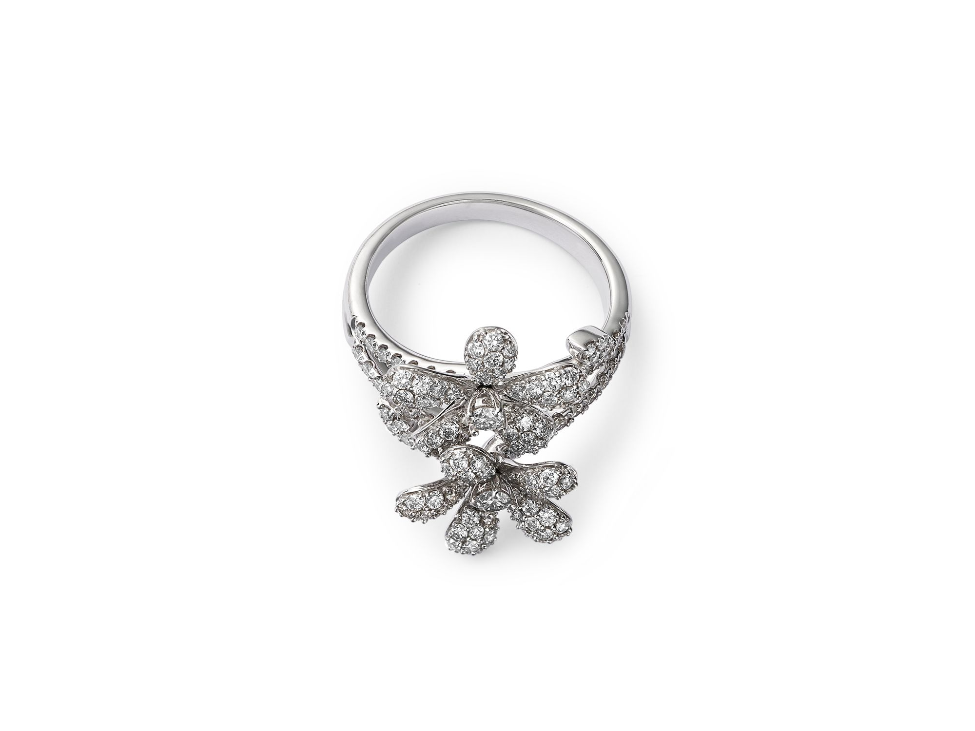 Diamond Pavé Double Flower Ring in 14K White Gold, 1.45 tcw — Image 4