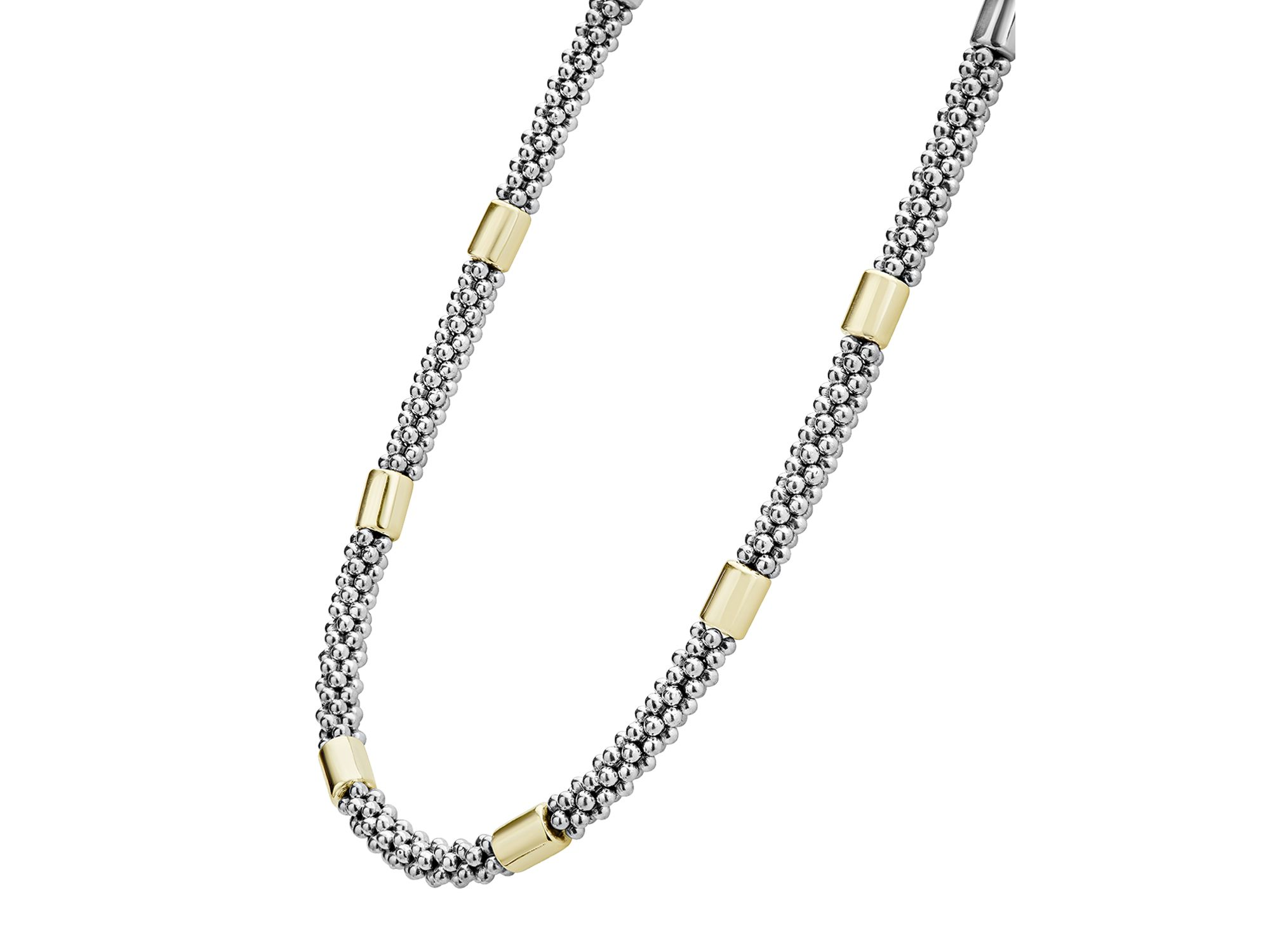 18K Yellow Gold & Sterling Silver High Bar Station Necklace, 16" — Image 4
