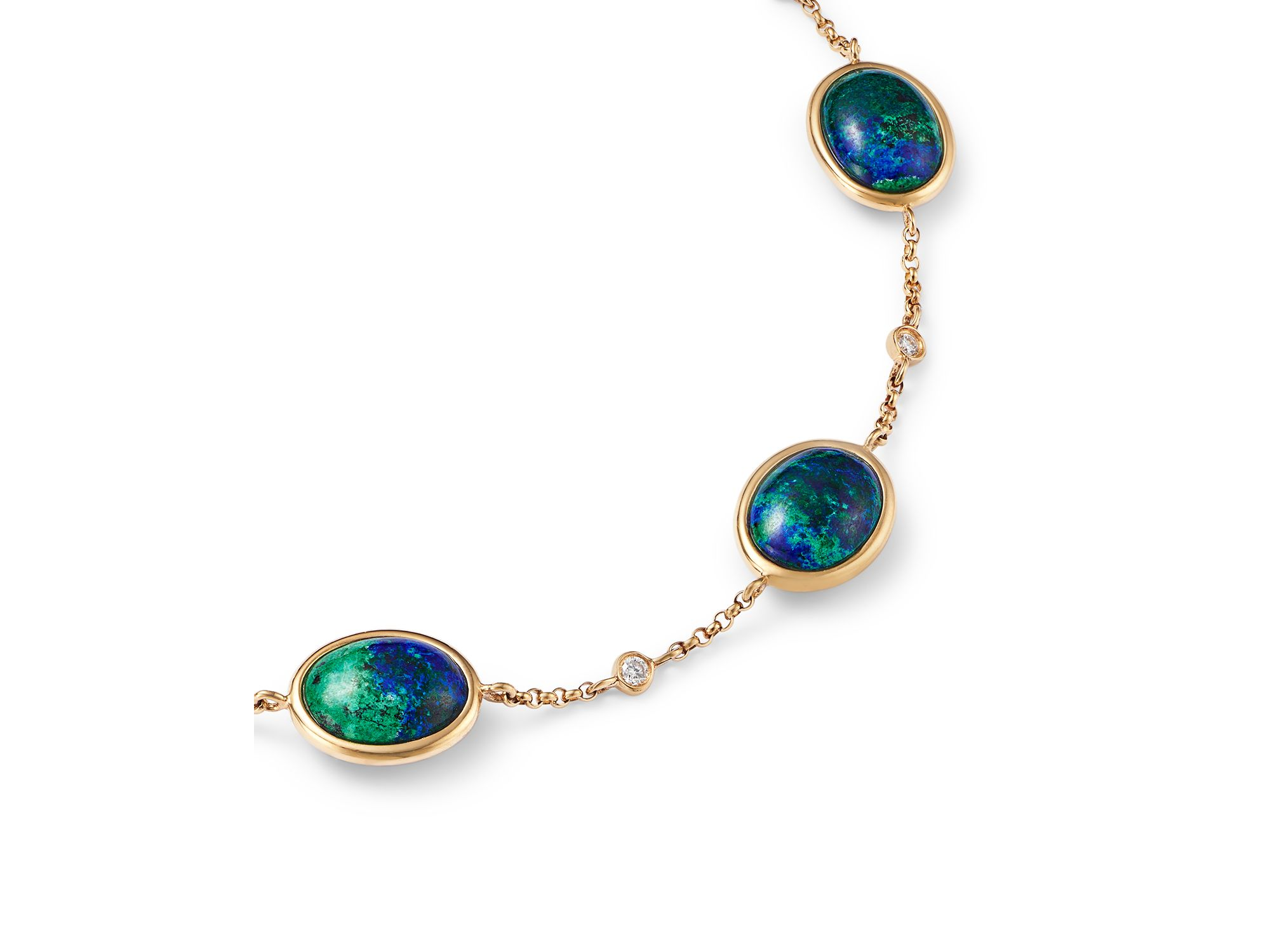 Azurite & Diamond Bezel Chain Bracelet in 14K Yellow Gold — Image 3