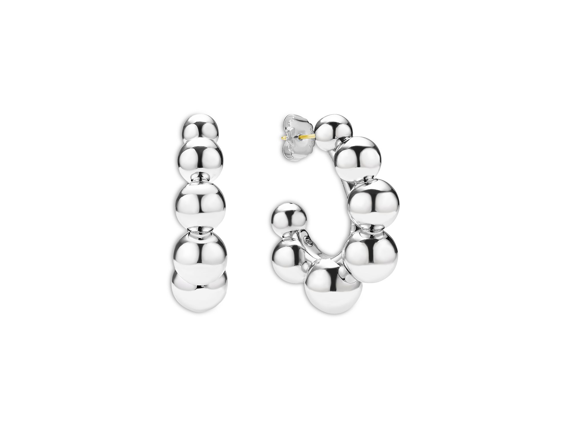 18K Yellow Gold & Sterling Caviar Bubbly Beaded Hoop Earrings — Image 4