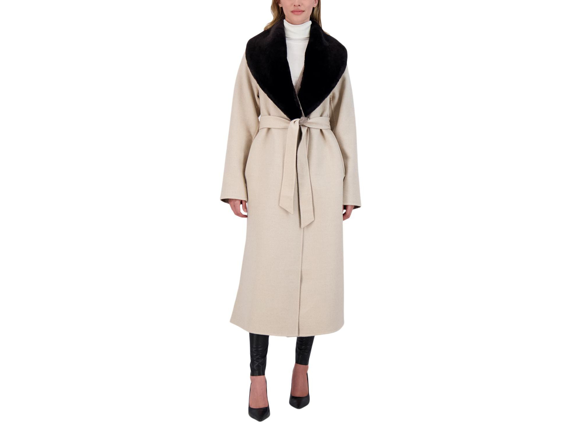 Detachable Shearling Lamb Collar Wool Coat — Image 4