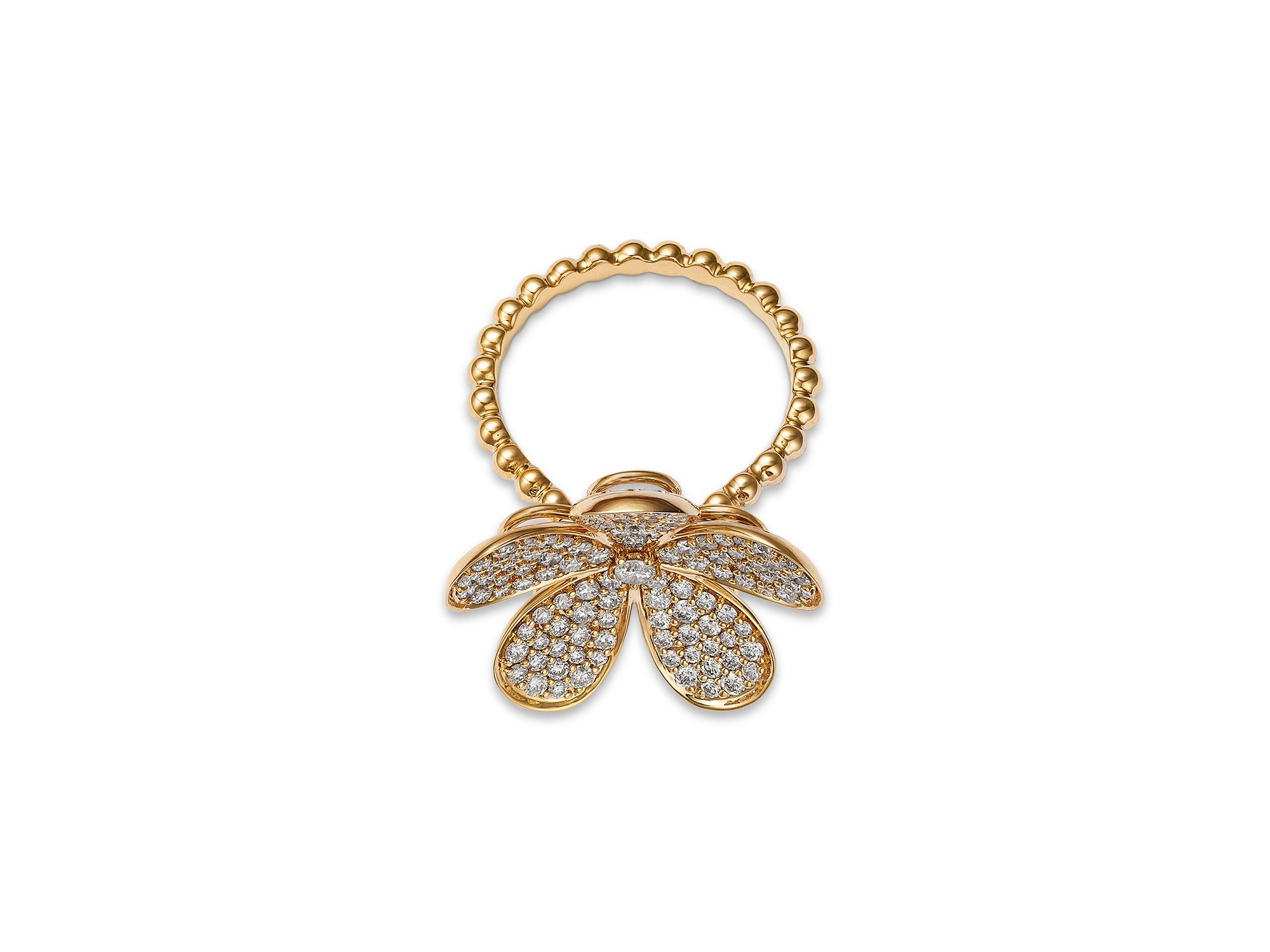 14K Yellow Gold Diamond Flower Ring, 1.25 tcw — Image 3