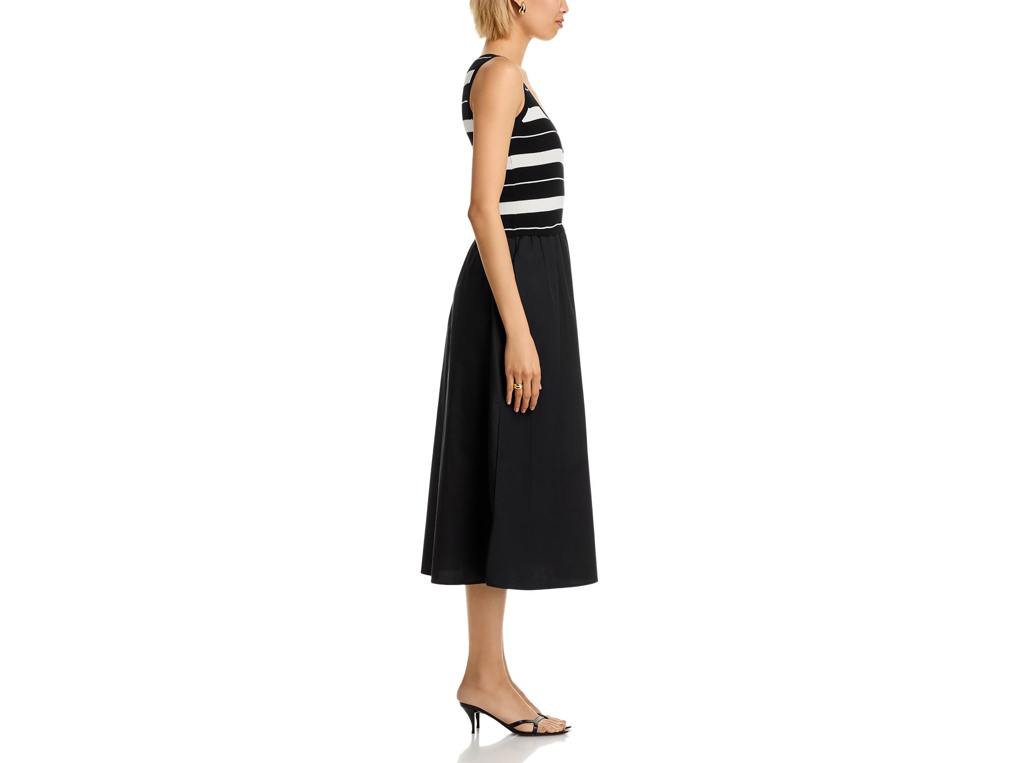 Stripe Scoop Neck Mixed Media Midi Dress — Image 5